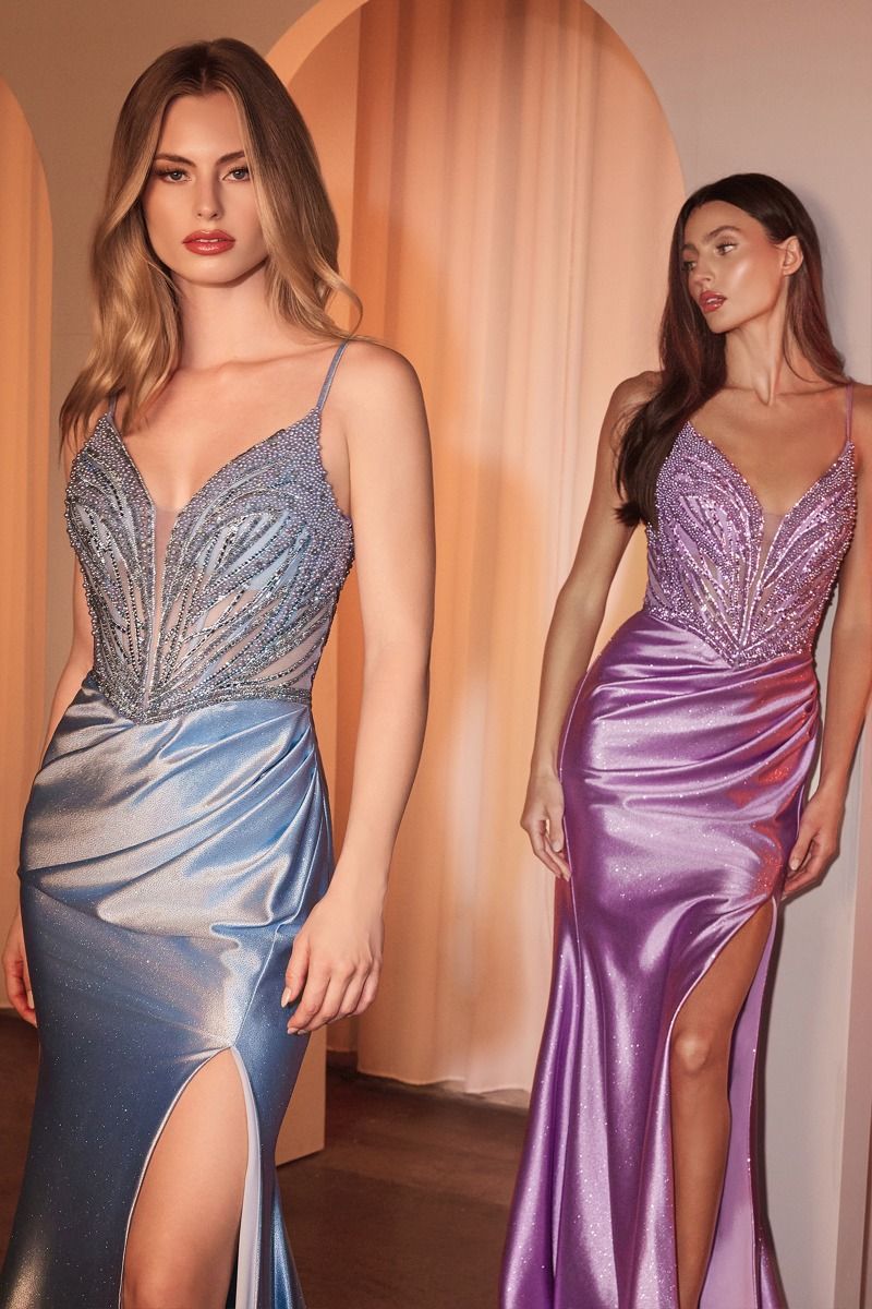 CD25-CC0238 PEARL EMBELLISHED STRETCH SATIN GLIMMERING GOWN