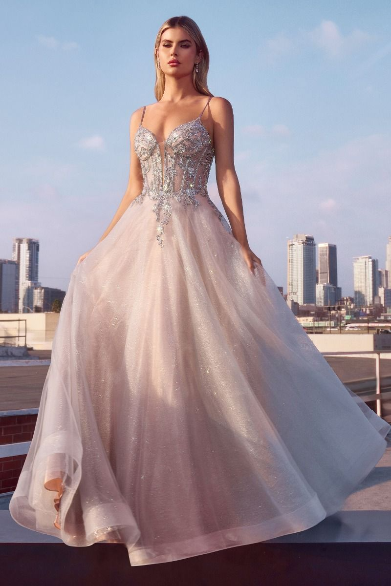 CD25-CC0881 A-LINE LAYERED TULLE GOWN & LACE EMBELLISHED BODICE THE DRESS SHOP CD25-CC0881 A-LINE LAYERED TULLE GOWN & LACE EMBELLISHED BODICE THE DRESS SHOP