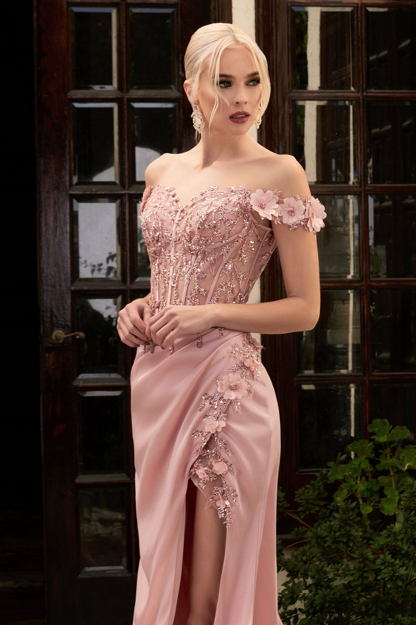 CD24-CD0186 FLORAL OFF THE SHOULDER GOWN