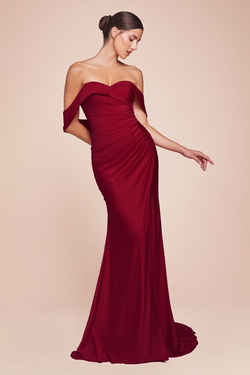 CD25-CD790 OFF THE SHOULDER STRETCH SPANDEX DRESS