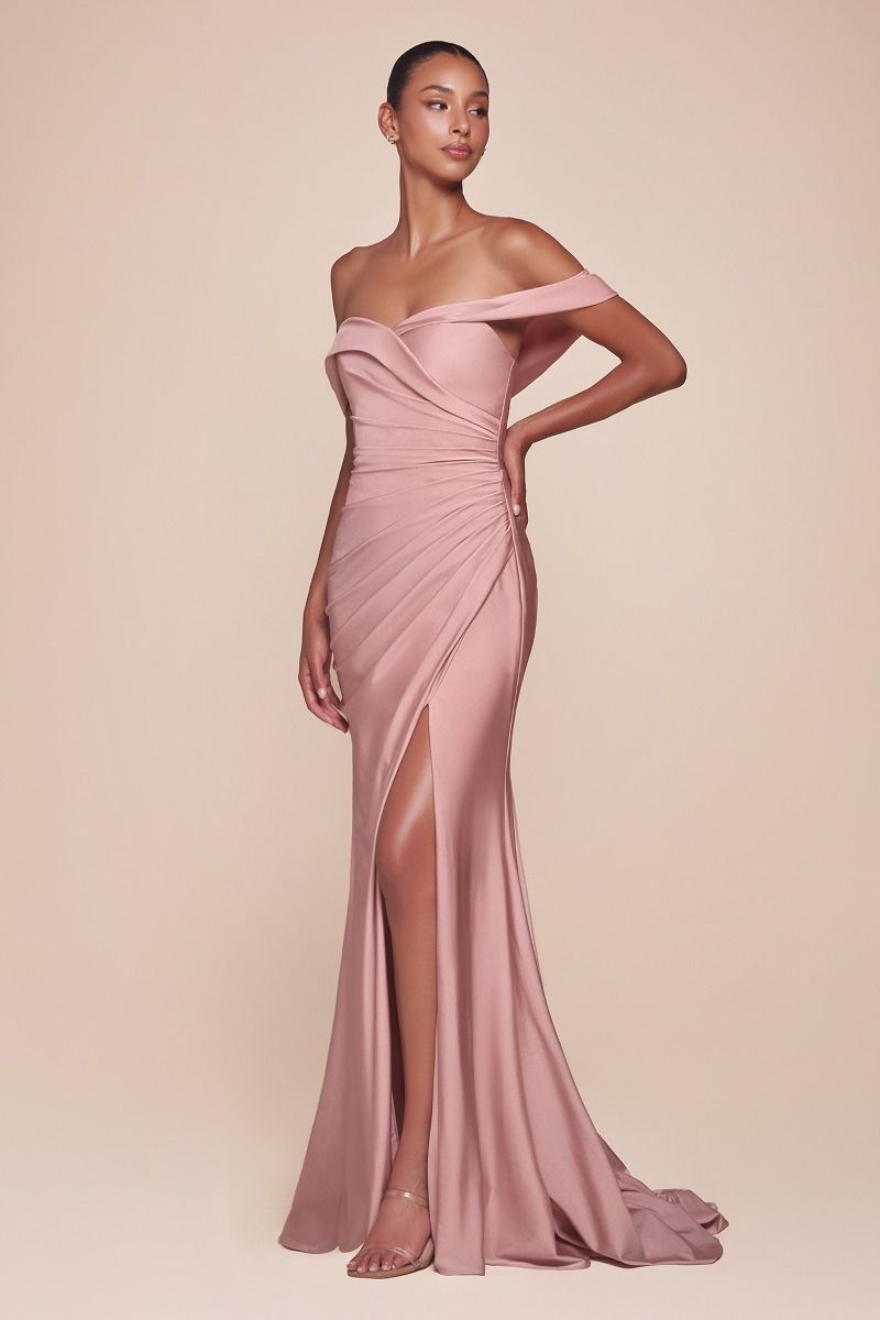 CD25-CD790 OFF THE SHOULDER STRETCH SPANDEX DRESS