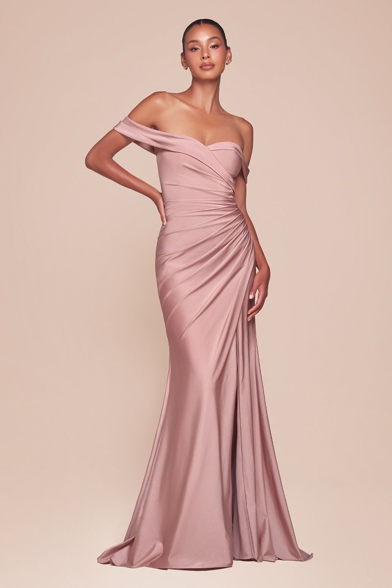 CD25-CD790 OFF THE SHOULDER STRETCH SPANDEX DRESS