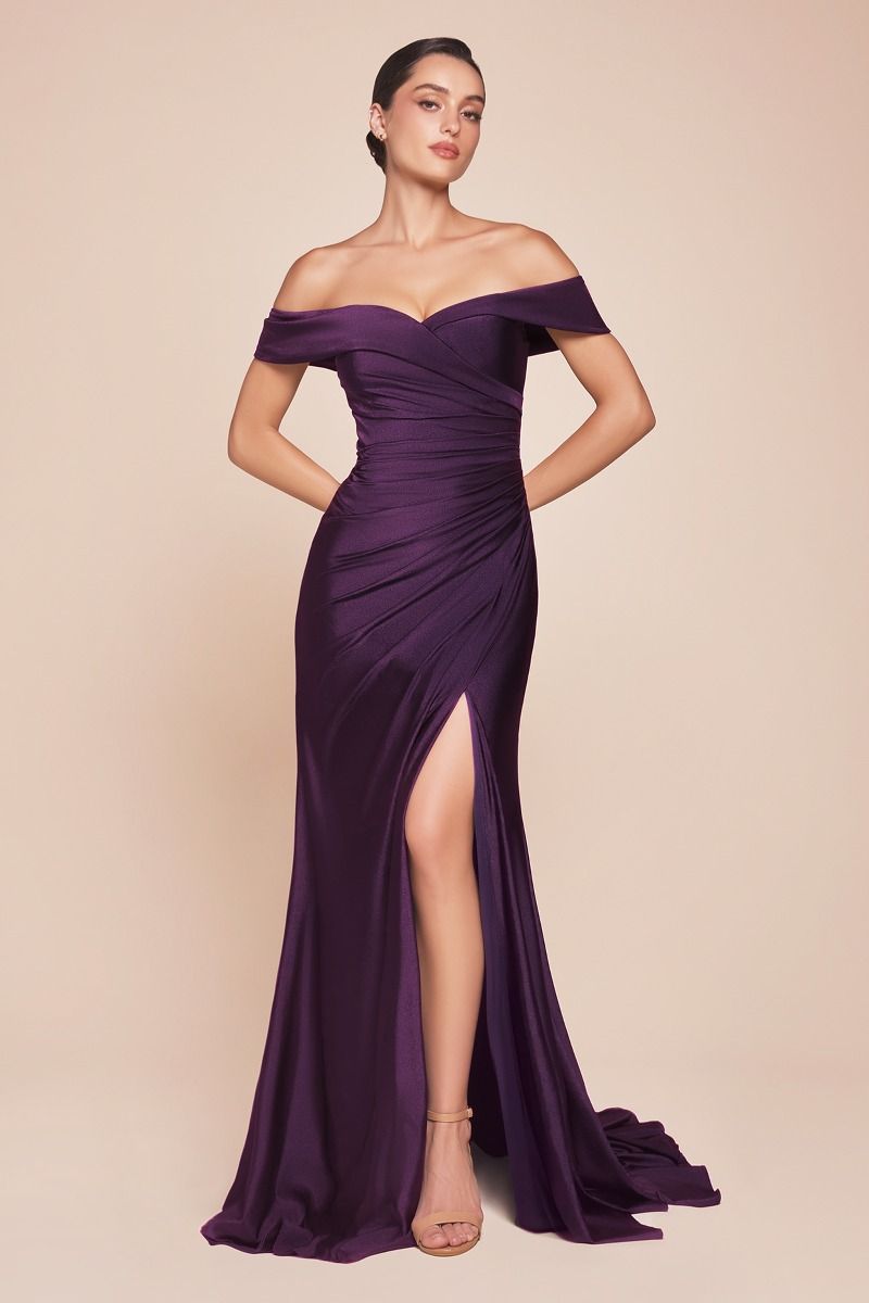 CD25-CD790 OFF THE SHOULDER STRETCH SPANDEX DRESS