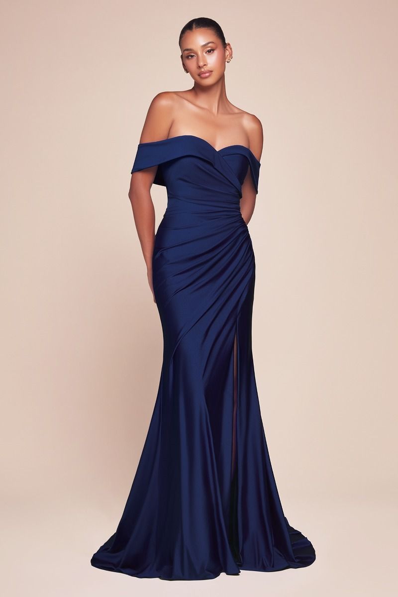 CD25-CD790 OFF THE SHOULDER STRETCH SPANDEX DRESS