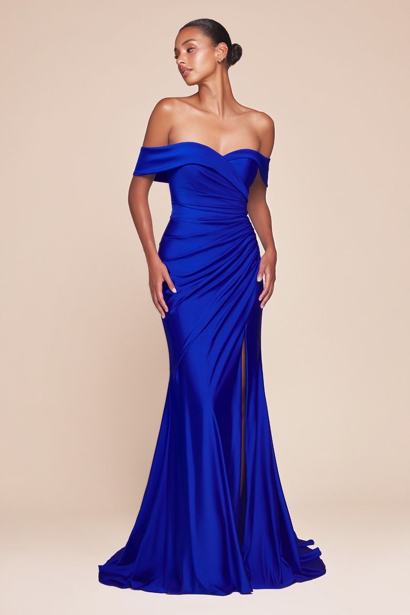 CD25-CD790 OFF THE SHOULDER STRETCH SPANDEX DRESS
