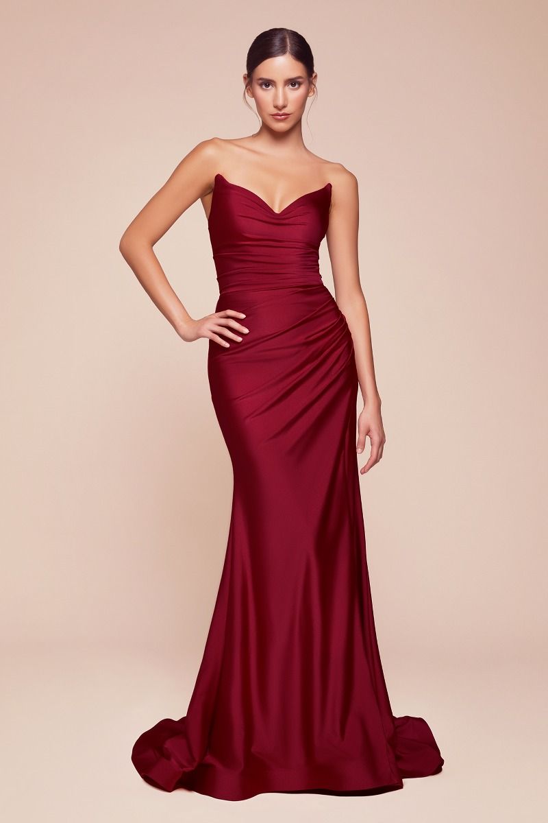 CD25-CD791 STRAPLESS STRETCH SATIN FITTED GOWN