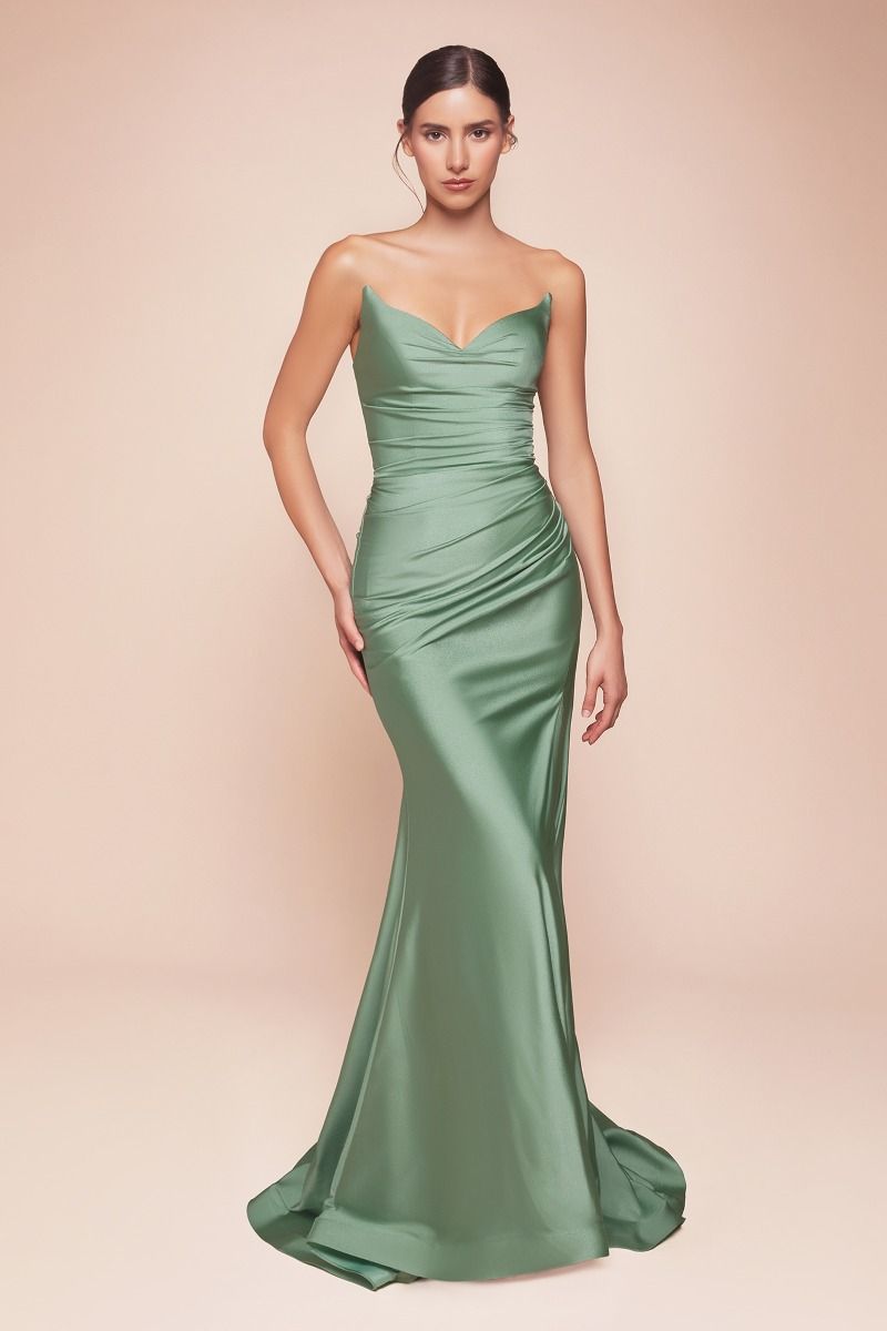 CD25-CD791 STRAPLESS STRETCH SATIN FITTED GOWN