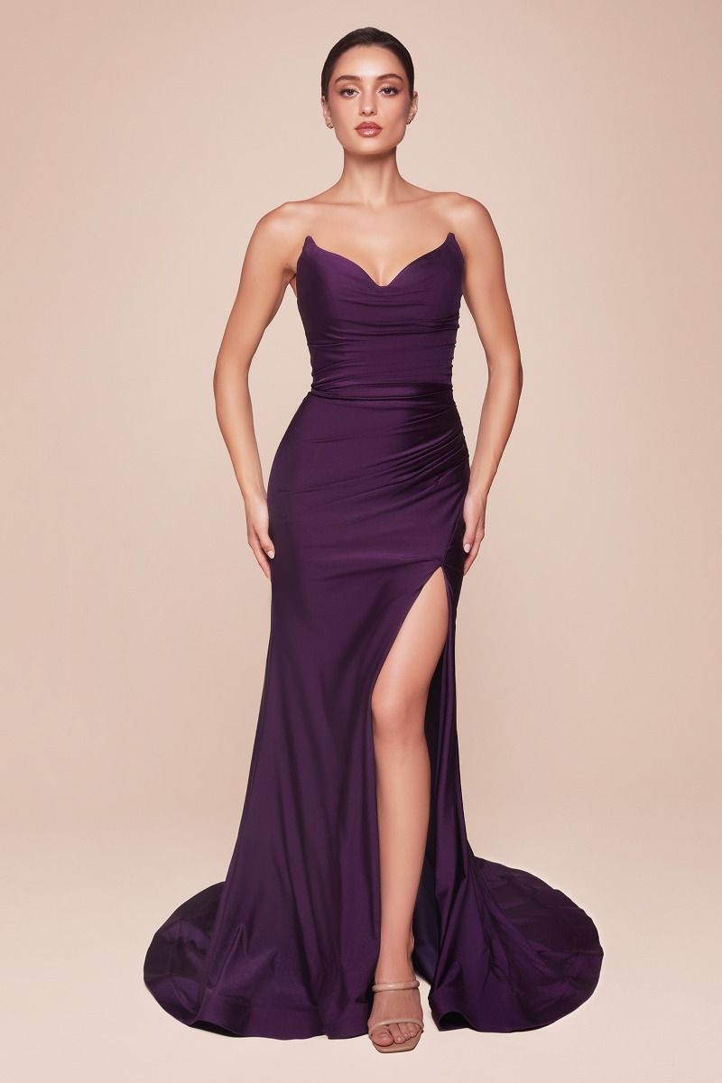 CD25-CD791 STRAPLESS STRETCH SATIN FITTED GOWN