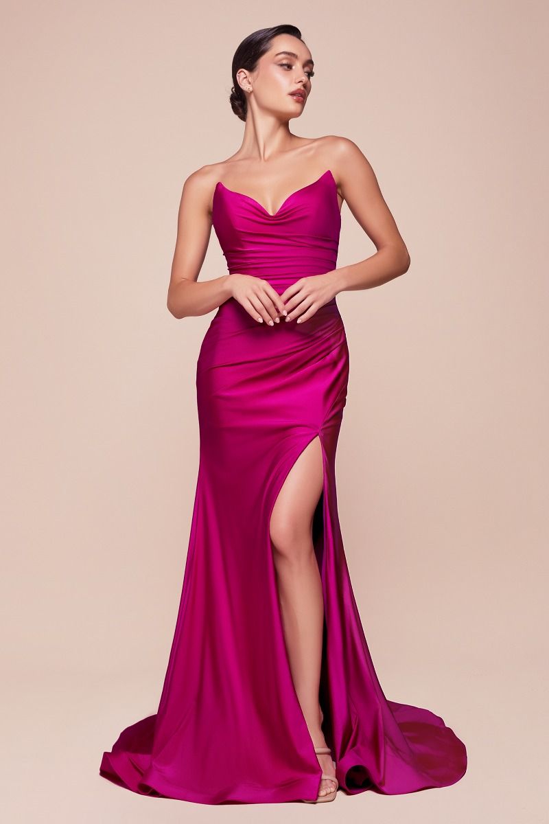CD25-CD791 STRAPLESS STRETCH SATIN FITTED GOWN