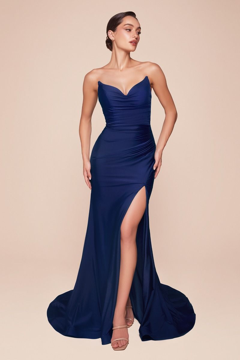 CD25-CD791 STRAPLESS STRETCH SATIN FITTED GOWN