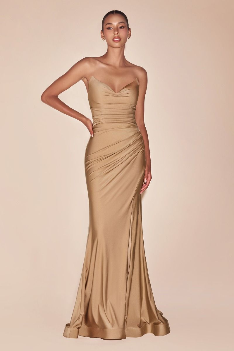 CD25-CD791 STRAPLESS STRETCH SATIN FITTED GOWN