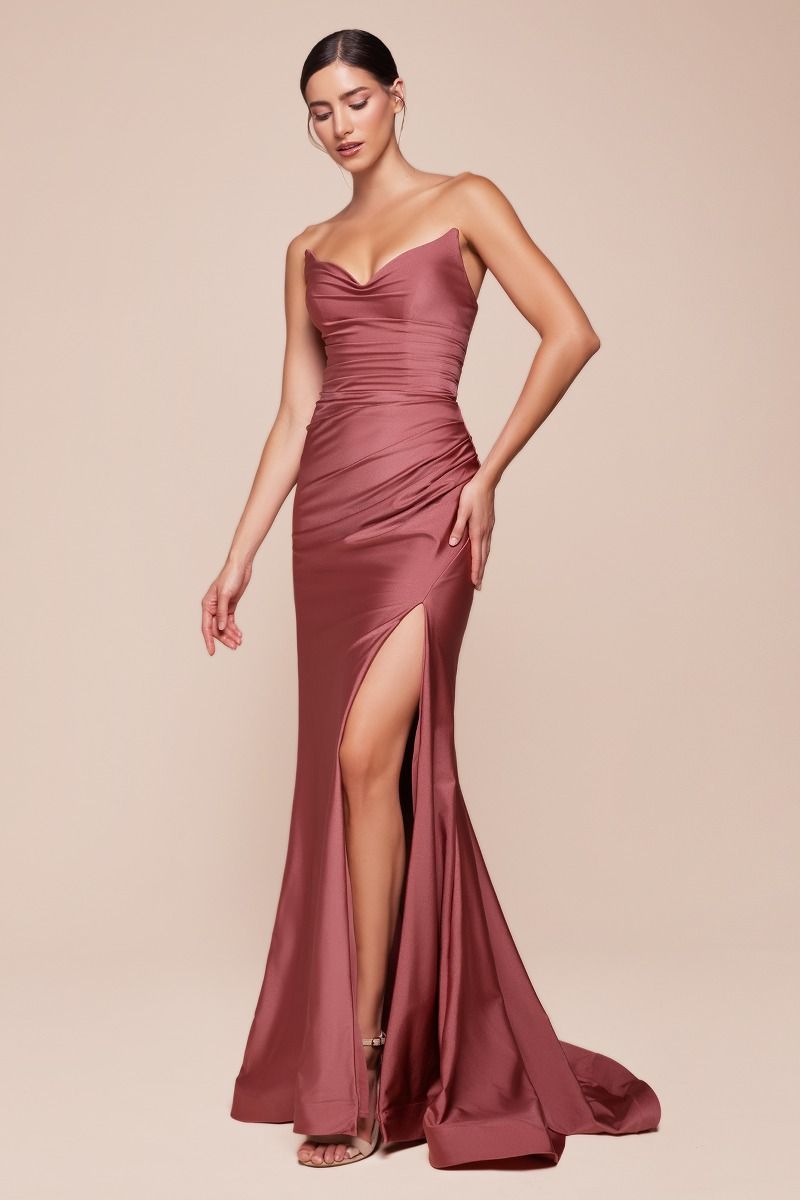 CD25-CD791 STRAPLESS STRETCH SATIN FITTED GOWN