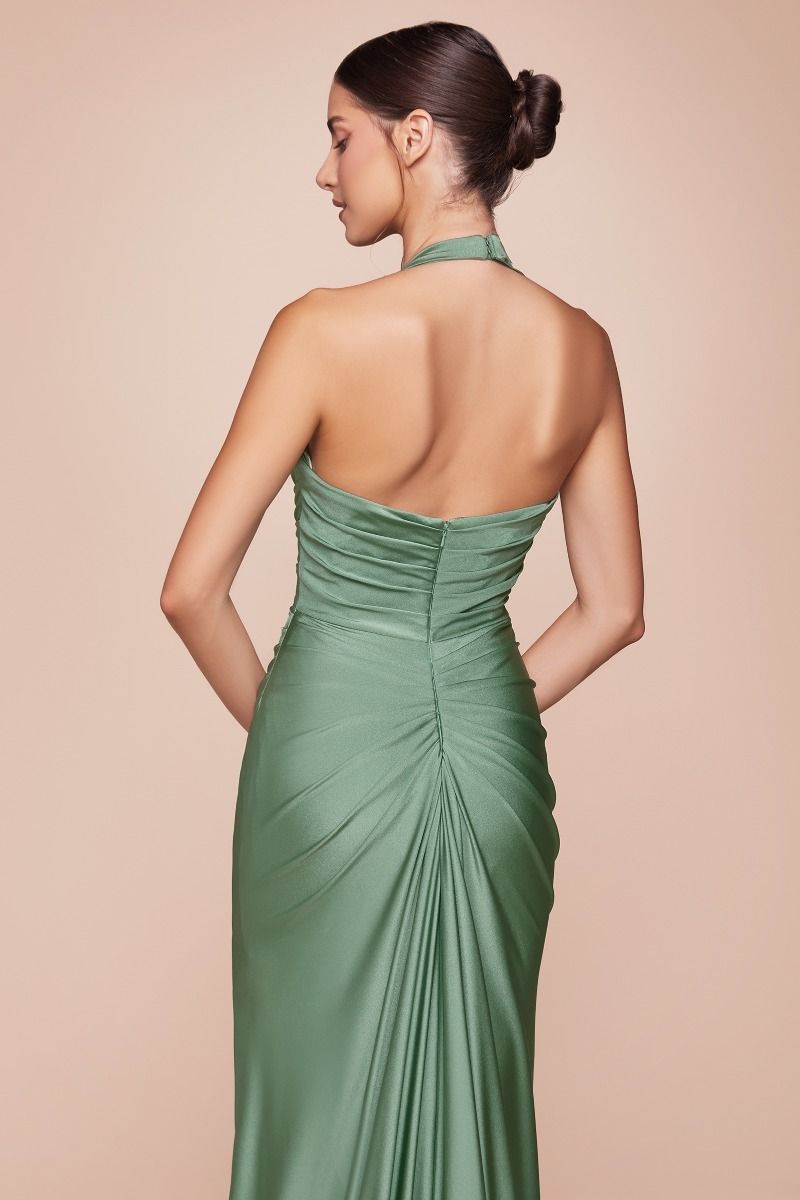 CD25-CD796 STETCH SATIN HALTER FITTED DRESS