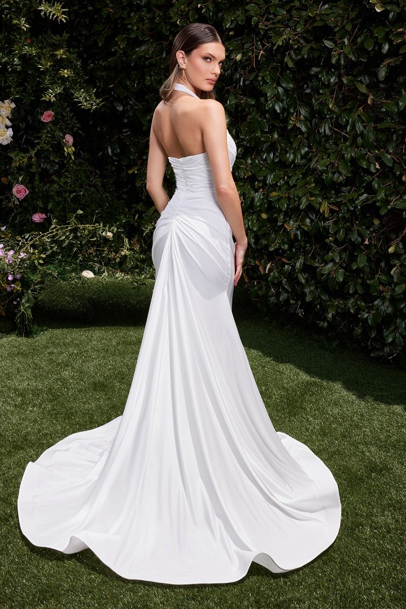 CD25-CD796W STRETCH SPANDEX FITTED HALTER BRIDAL DRESS