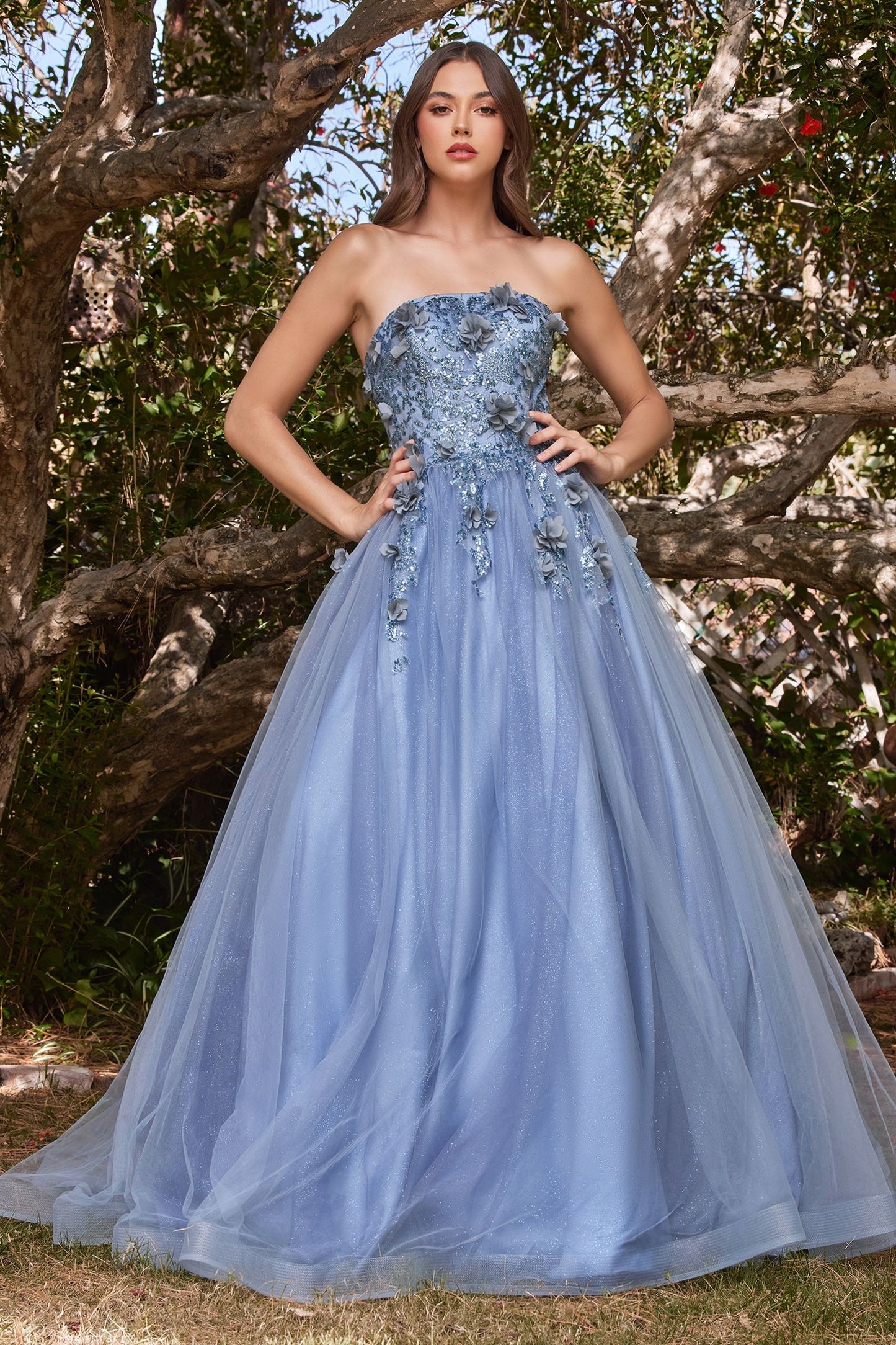 CD24-CD955 STRAPLESS GLITTER LAYERED TULLE BALL GOWN REMOVEABLE OFF SHOULDER