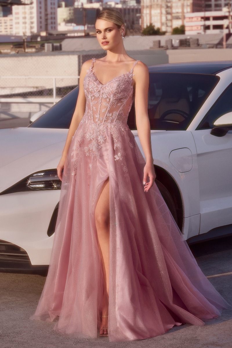 CD25-CDS533 MAUVE A-LINE LAYERED TULLE DRESS