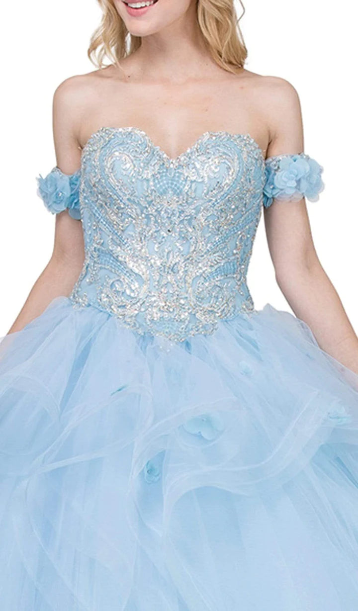 DQ24-1301 Embellished Sweetheart Ruffled Ballgown