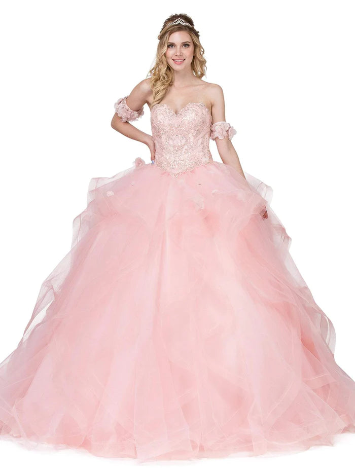 DQ24-1301 Embellished Sweetheart Ruffled Ballgown