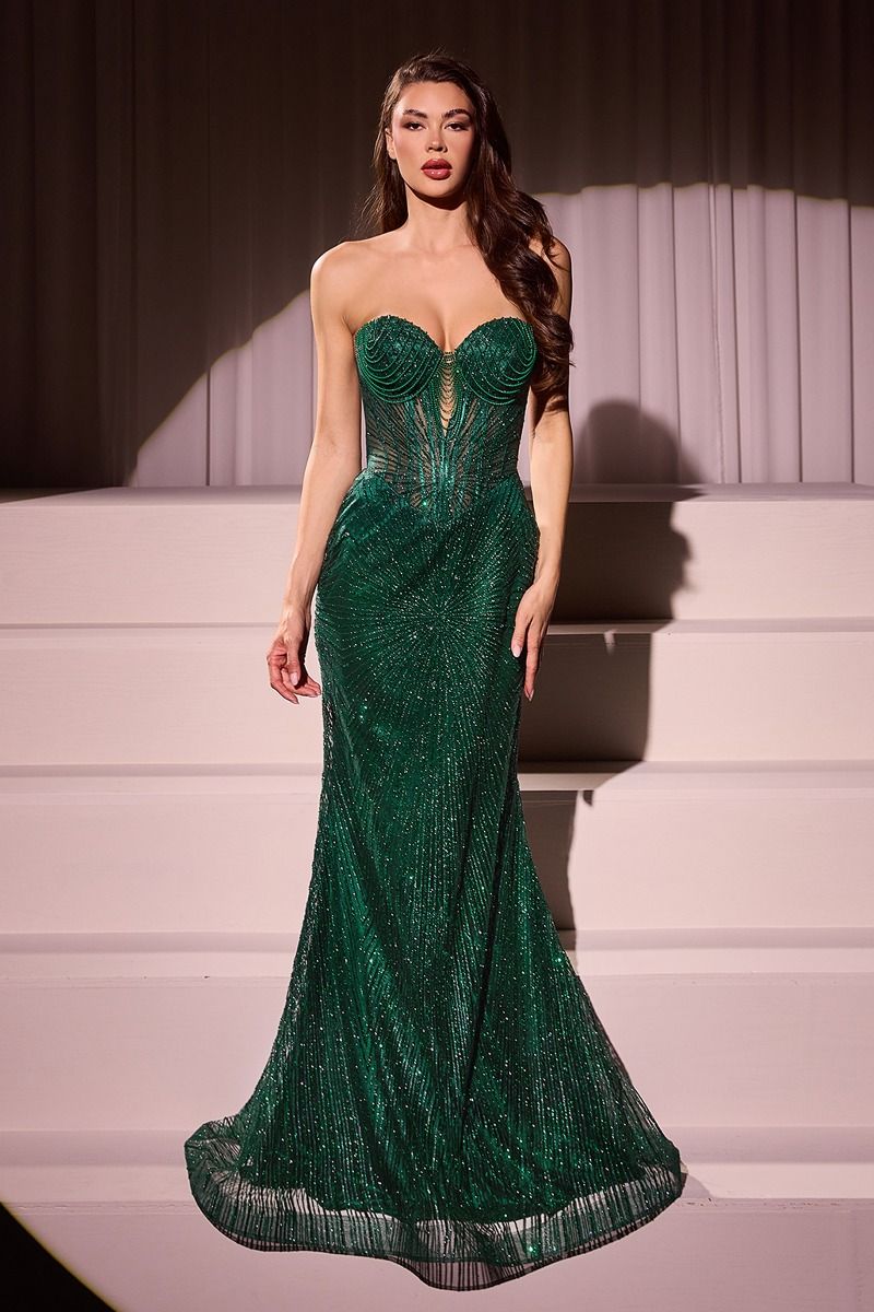 CD24-J871 STRAPLESS SILVER EMBELLISHED GOWN