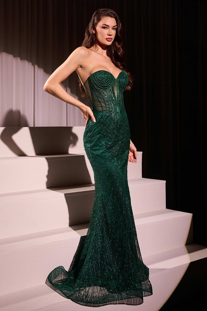 CD24-J871 STRAPLESS SILVER EMBELLISHED GOWN