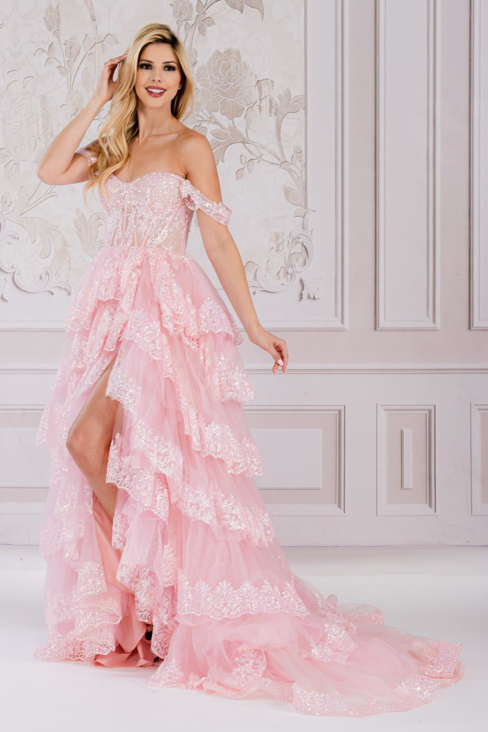 AC24-TM1012 CORSET RUFFLED GOWN