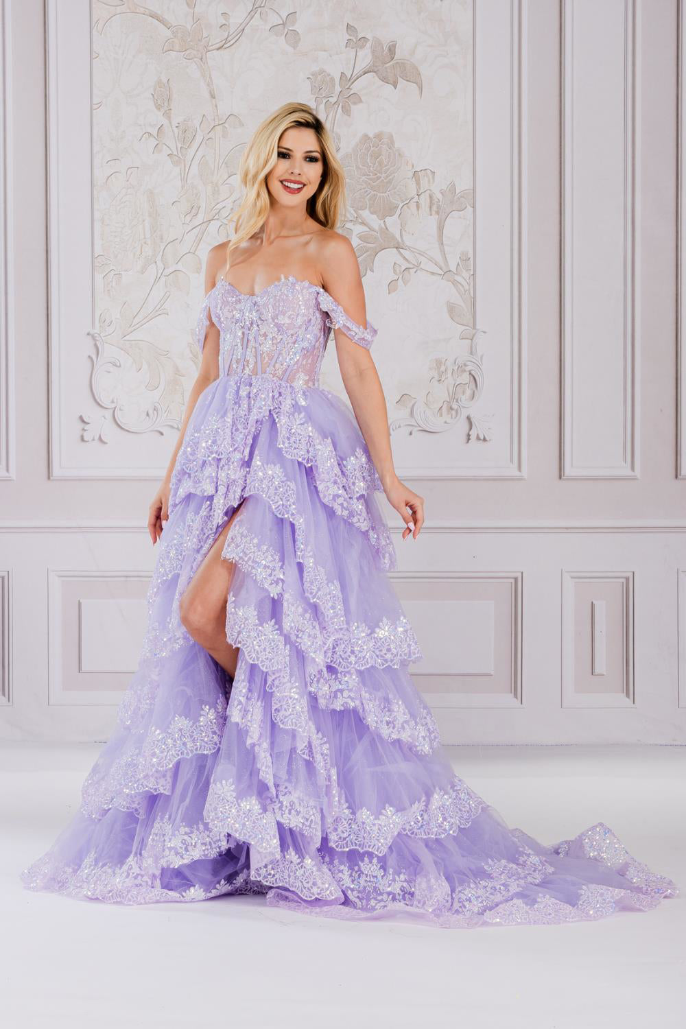 AC24-TM1012 CORSET RUFFLED GOWN