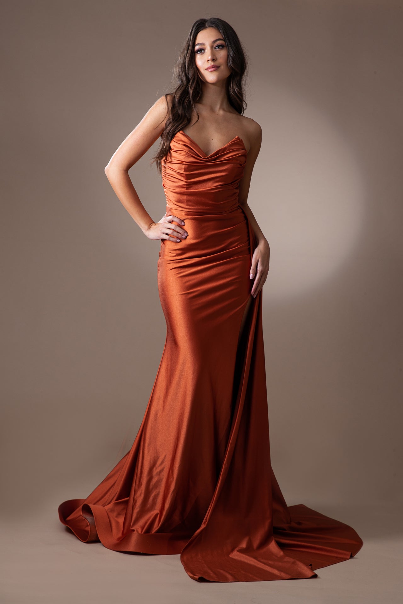 AC24-3013 Pointy Princess Neckline and High Slit Dress