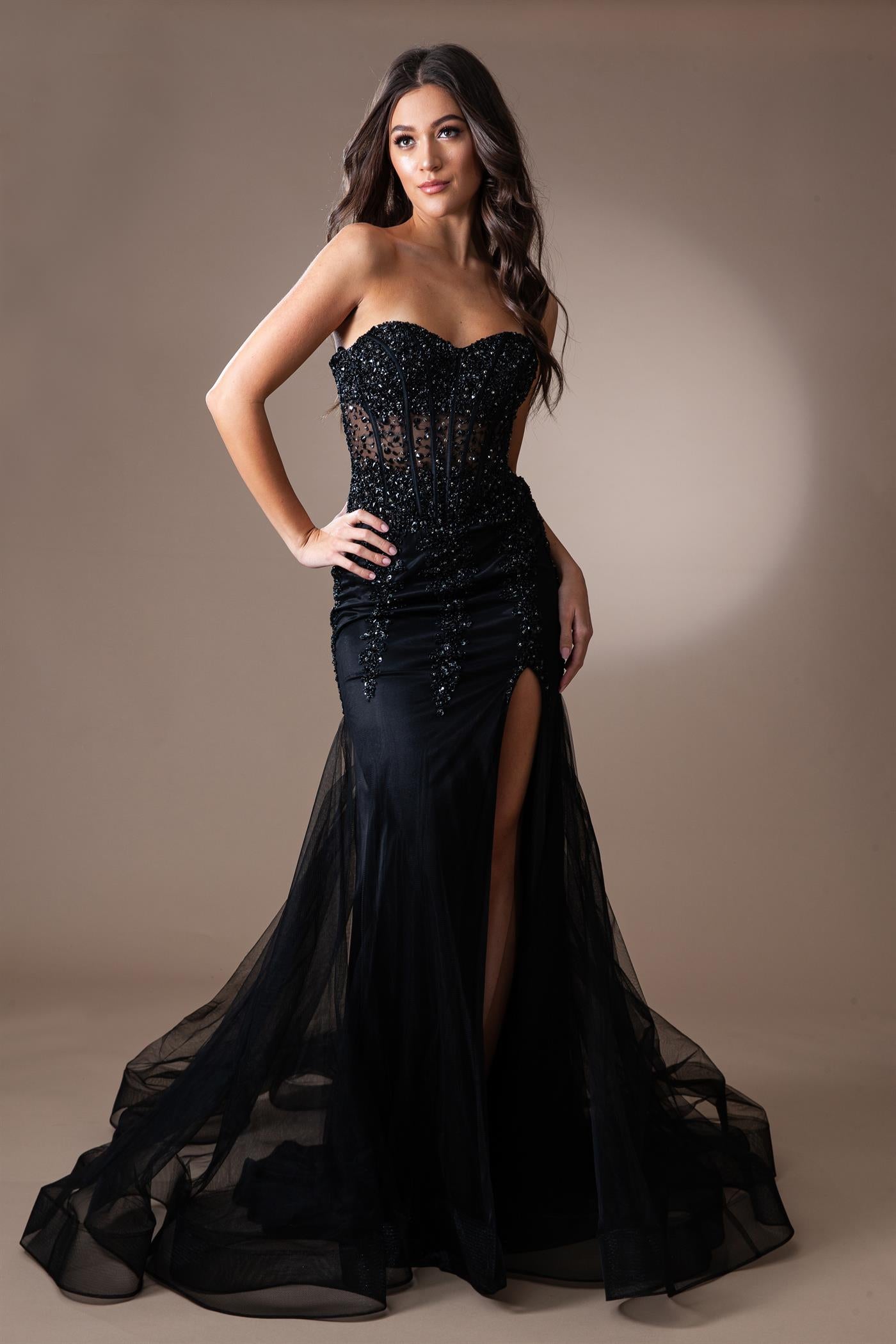 AC24-7051 BEADE STRAPLESS MERMAID GOWN