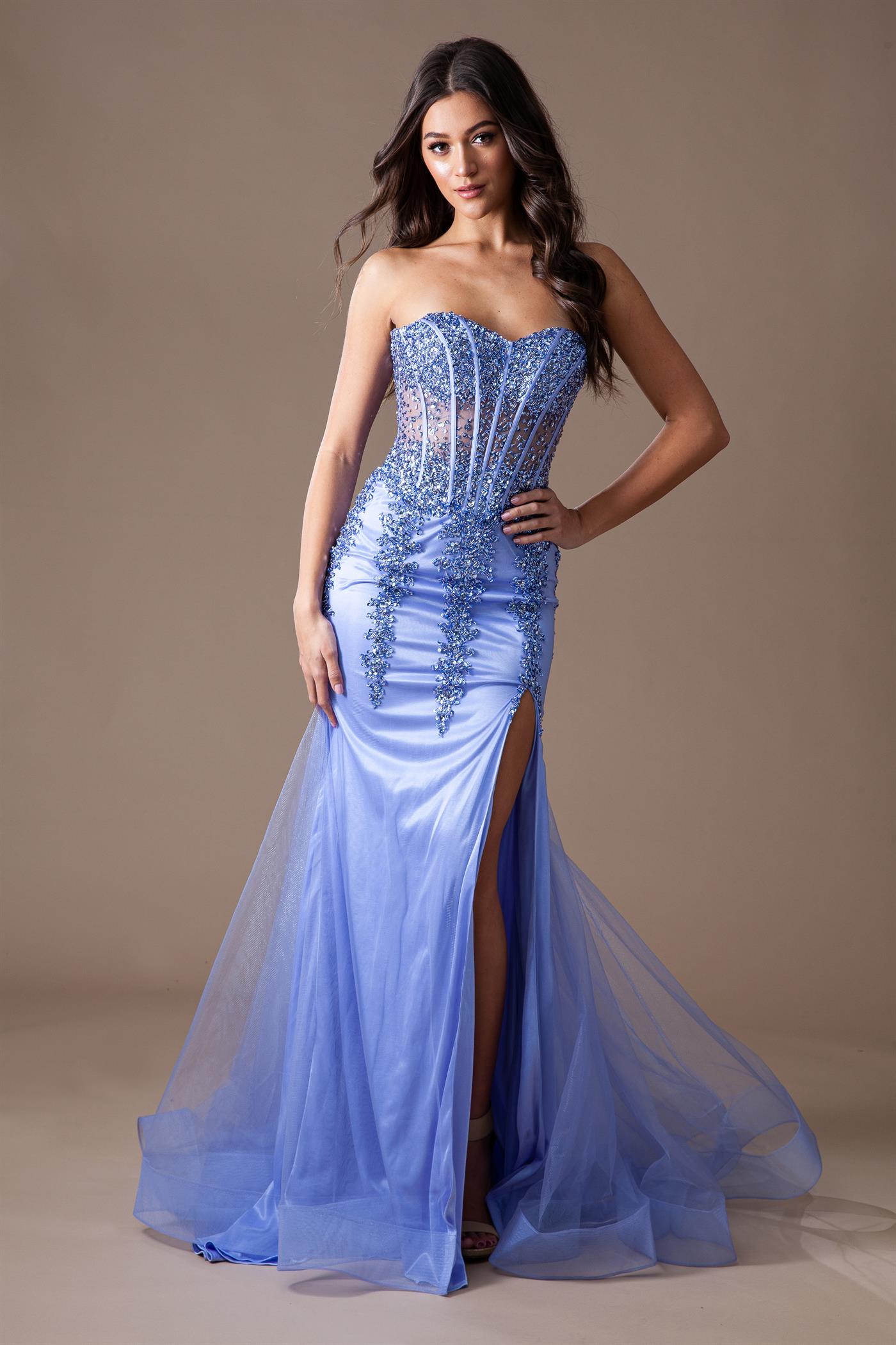 AC24-7051 BEADE STRAPLESS MERMAID GOWN