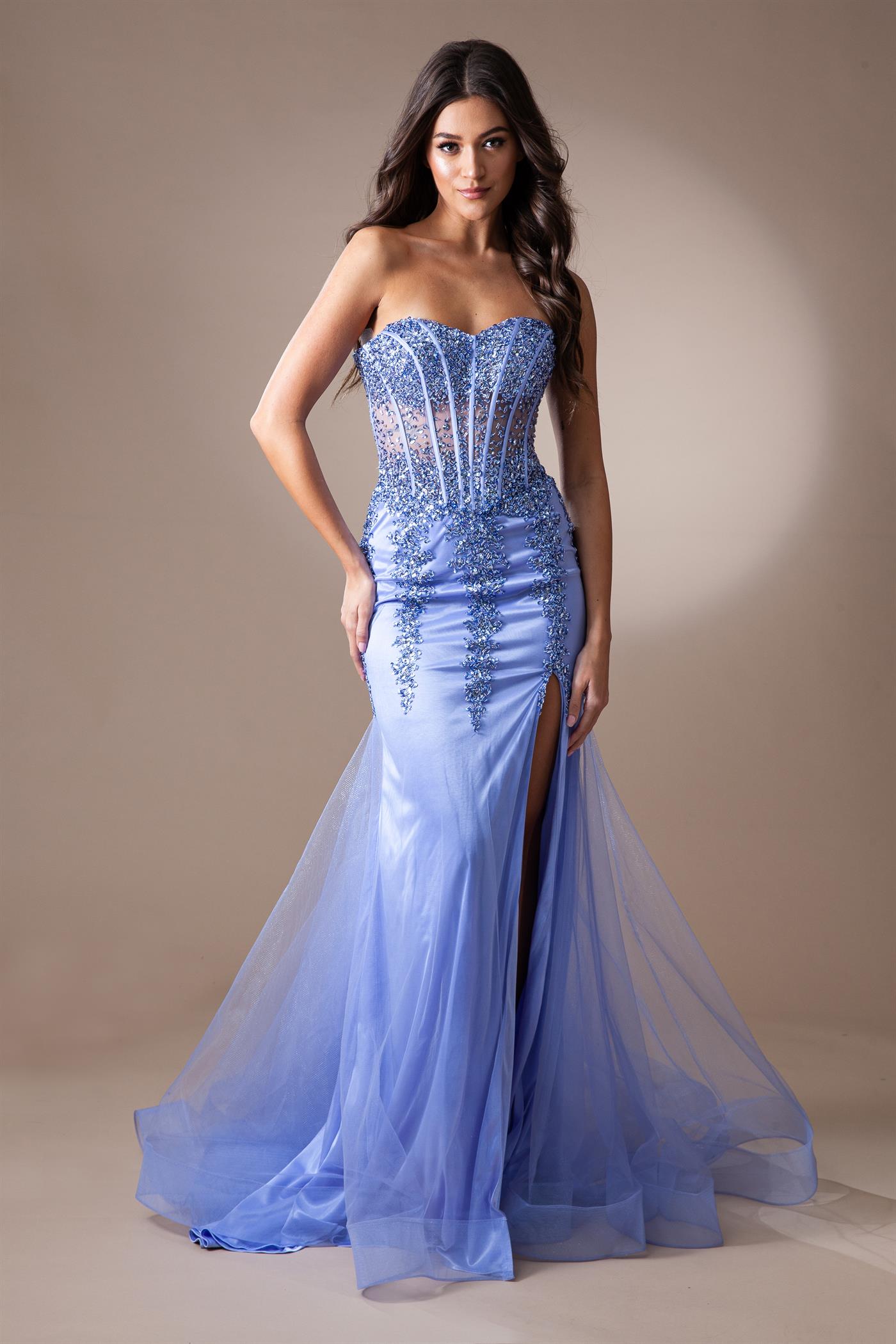 AC24-7051 BEADE STRAPLESS MERMAID GOWN