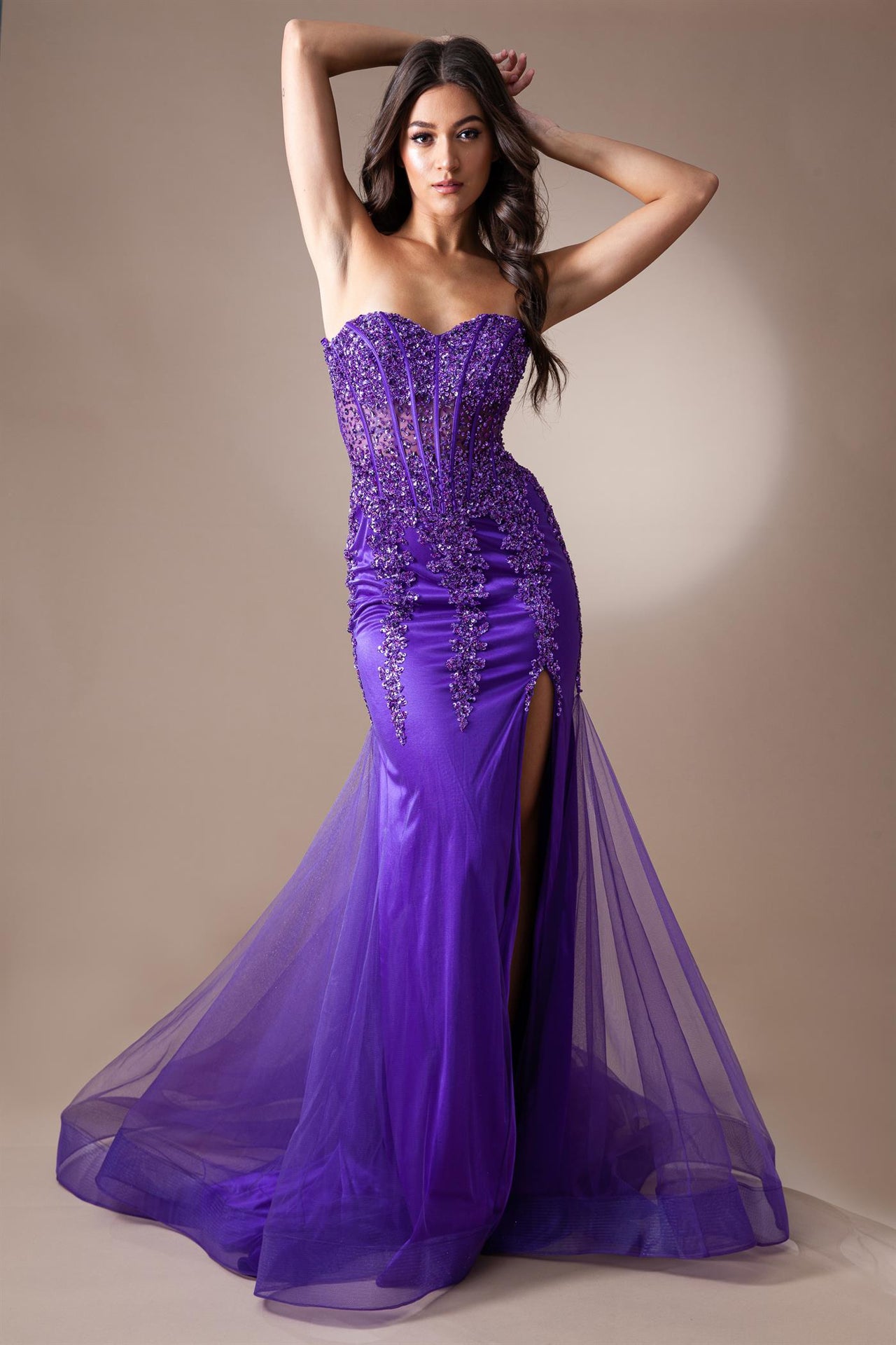 AC24-7051 BEADE STRAPLESS MERMAID GOWN