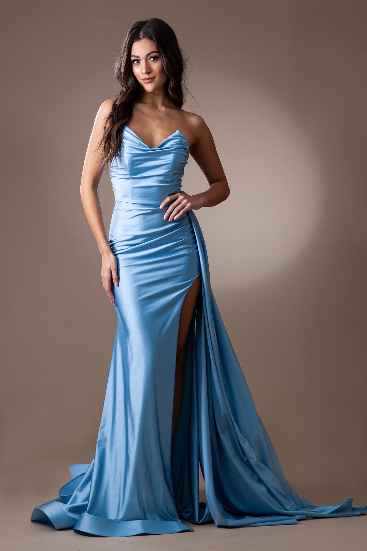 AC24-3013 Pointy Princess Neckline and High Slit Dress