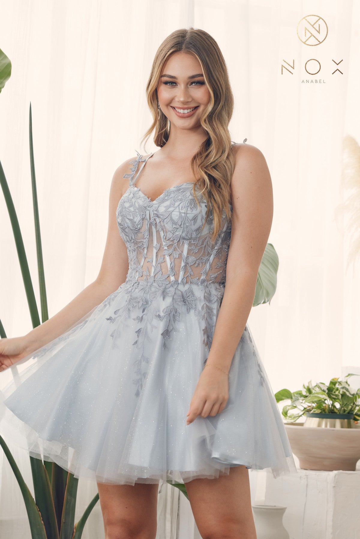 NA24-H784 Glitter Tulle Dress With A Sweetheart Neckline