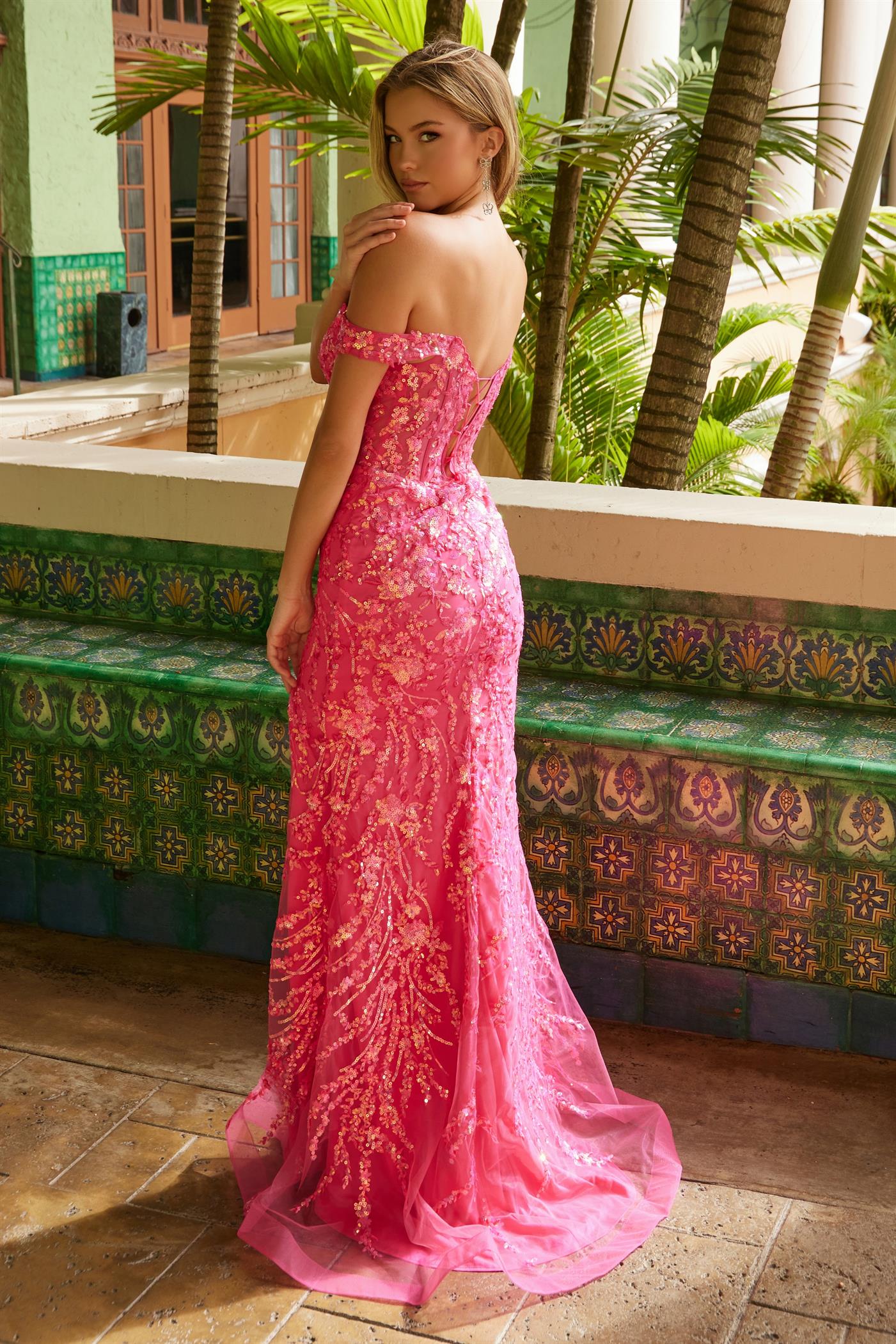 NA25- T1504 LONG PROM GOWN WITH A SWEETHEART TOP OFF-SHOULDER STRAPS TULLE OPEN SLIT