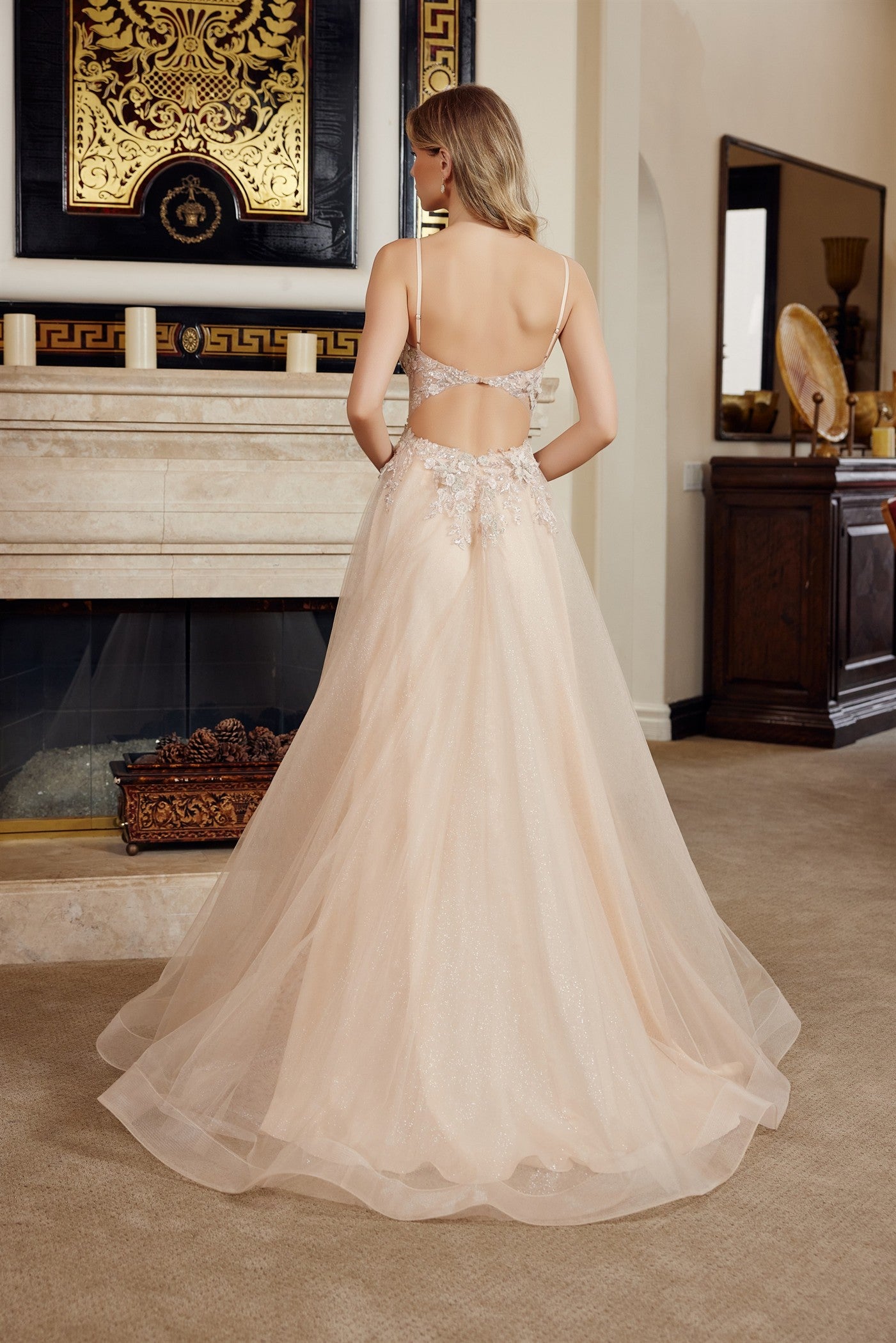 NOX26-G1787 LONG A LINE GOWN SWEETHEART BUSTLINE WITH SPAGHETTI STRAPS