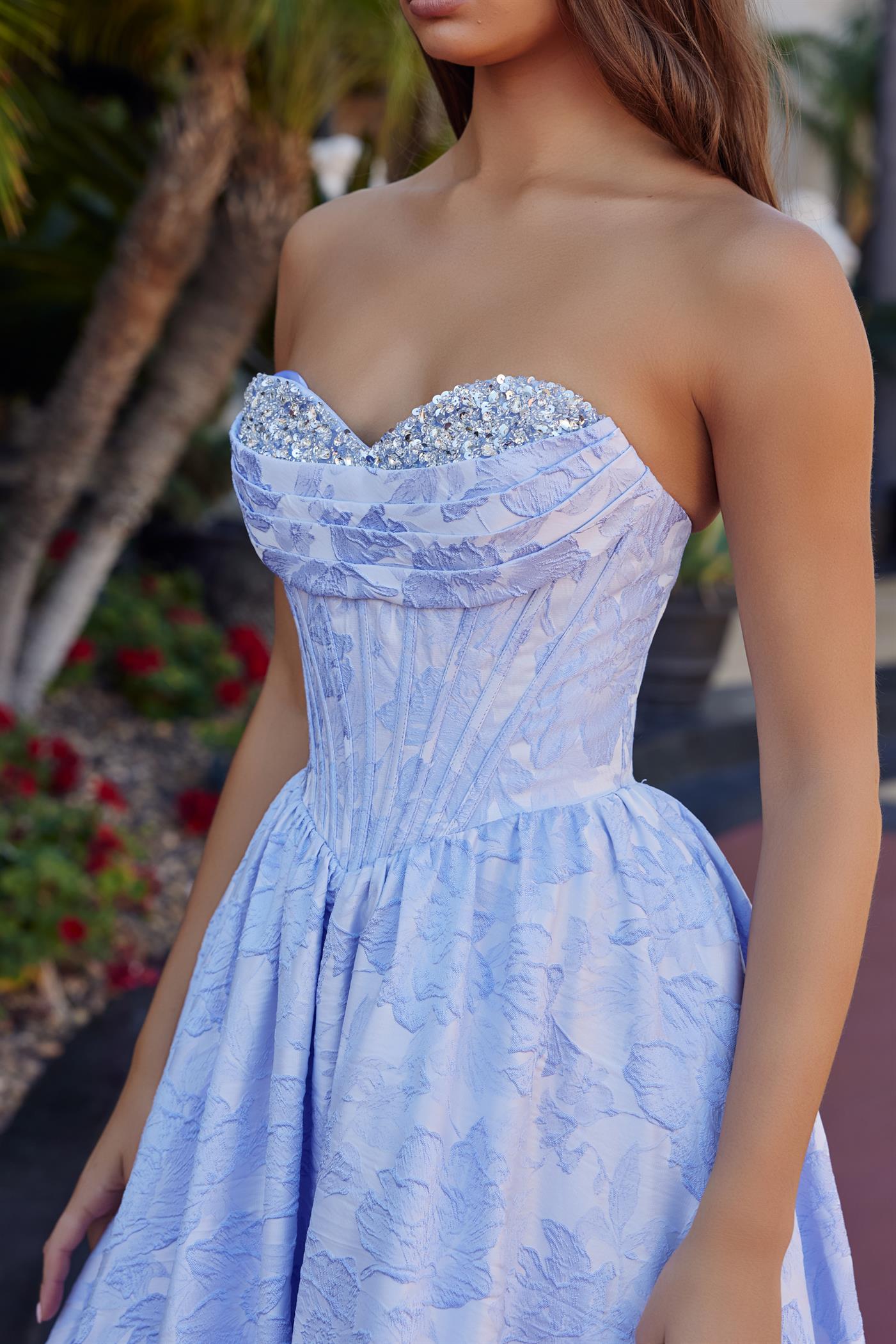 NOX26-T1912 LONG BALL GOWN IN A JACQUARD MATERIAL WITH A SWEETHEART BUST