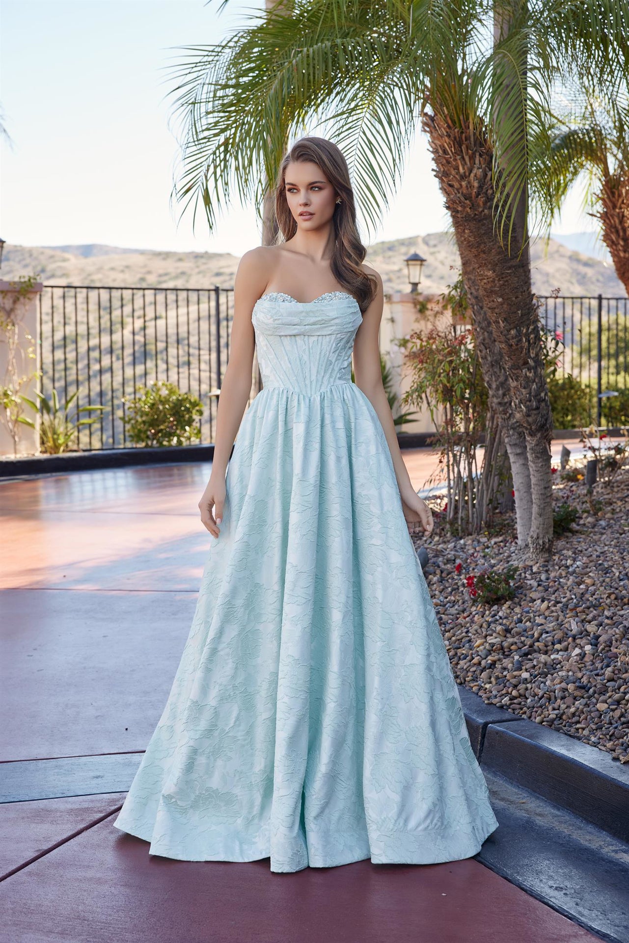 NOX26-T1912 LONG BALL GOWN IN A JACQUARD MATERIAL WITH A SWEETHEART BUST