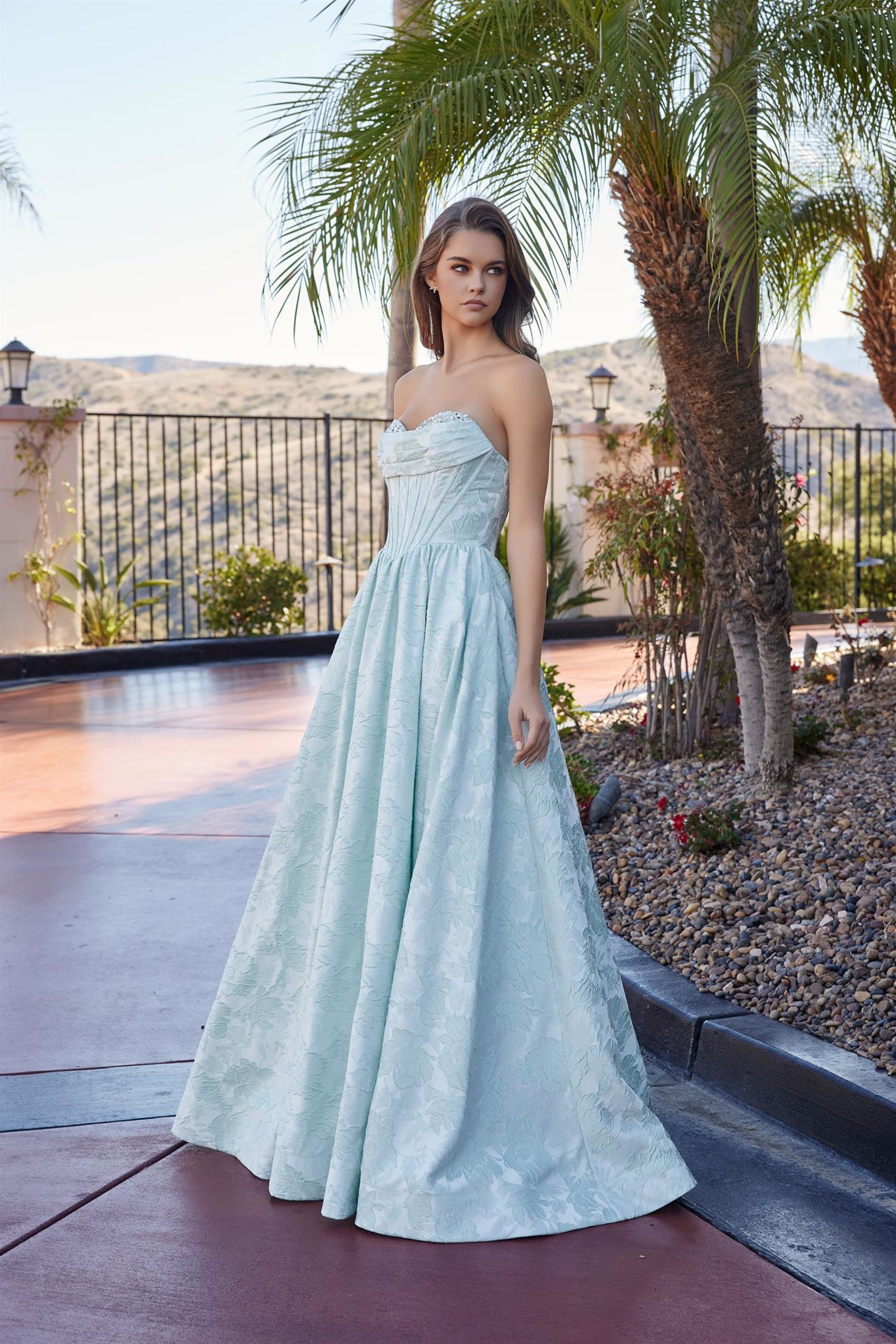 NOX26-T1912 LONG BALL GOWN IN A JACQUARD MATERIAL WITH A SWEETHEART BUST