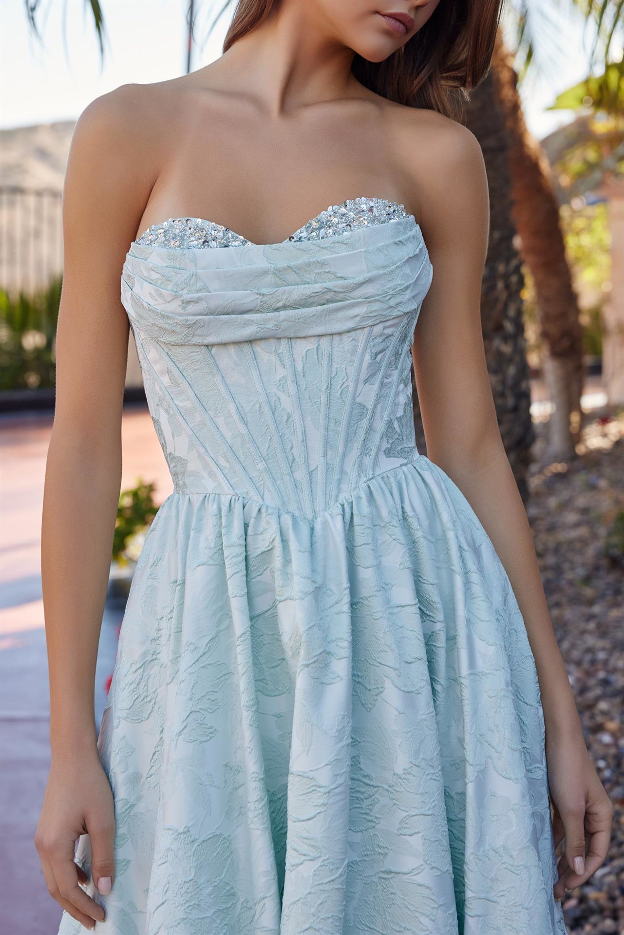 NOX26-T1912 LONG BALL GOWN IN A JACQUARD MATERIAL WITH A SWEETHEART BUST