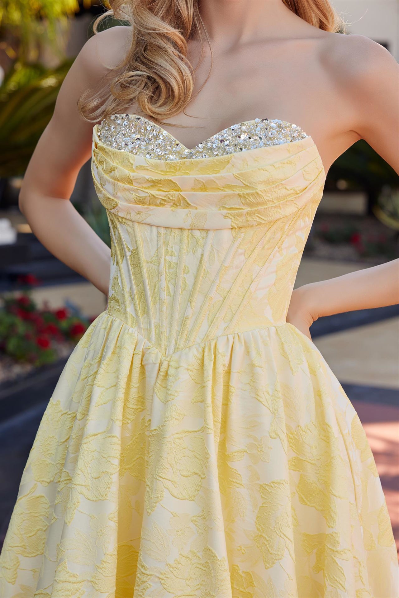 NOX26-T1912 LONG BALL GOWN IN A JACQUARD MATERIAL WITH A SWEETHEART BUST