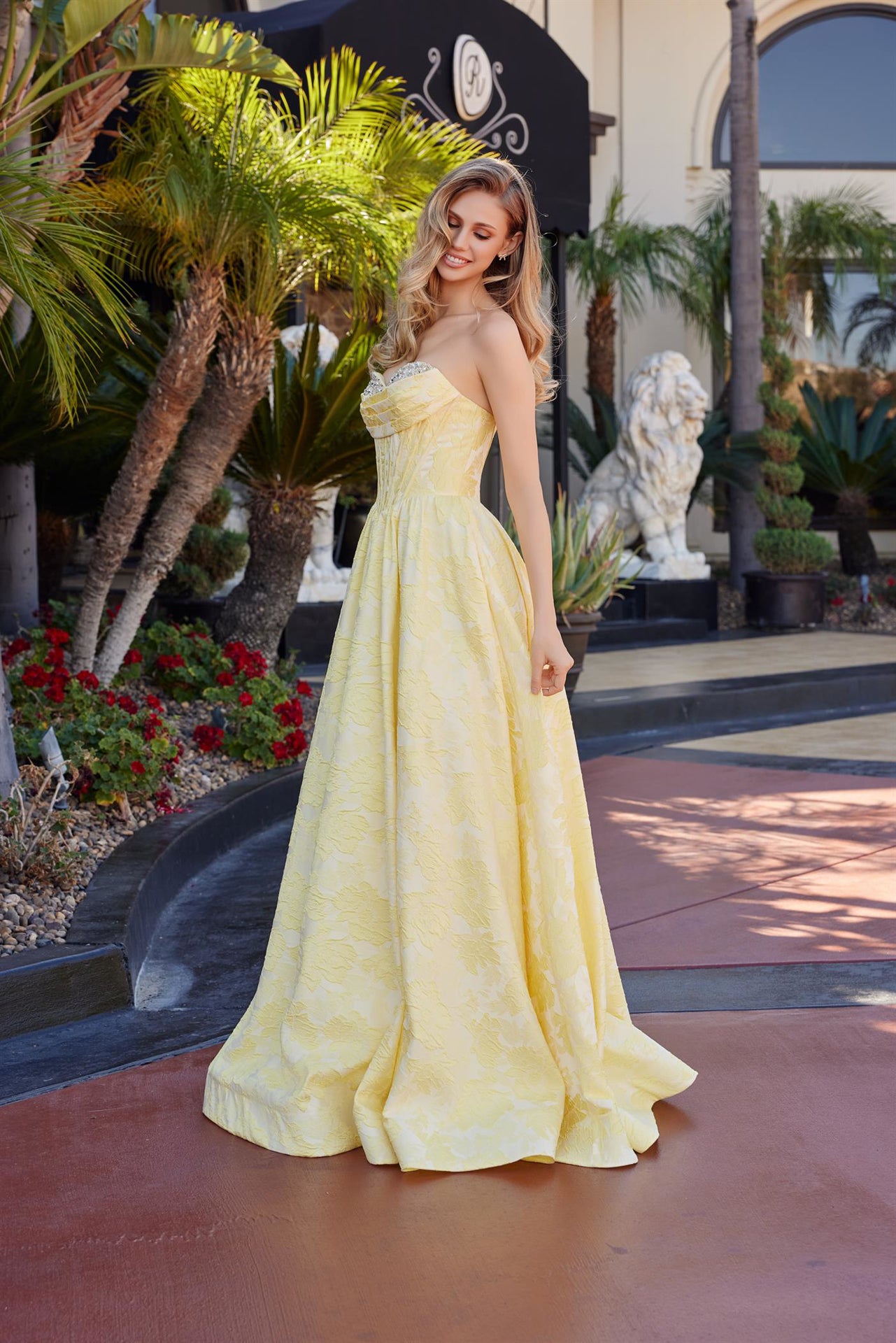 NOX26-T1912 LONG BALL GOWN IN A JACQUARD MATERIAL WITH A SWEETHEART BUST