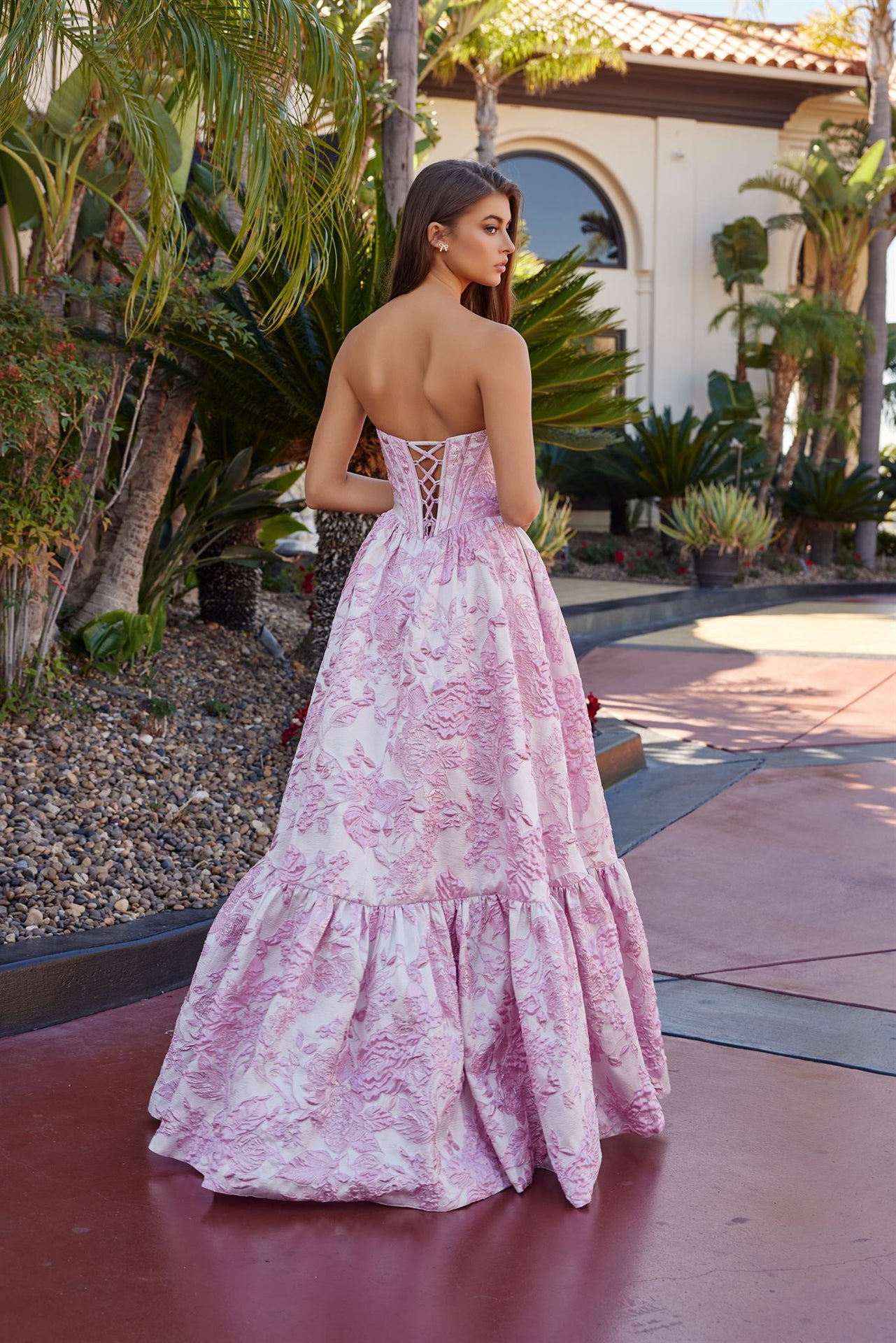 NOX26-T1923 BALL GOWN DRESS JACQUARD MATERIAL WITH A SEMI-SWEETHEART BUST