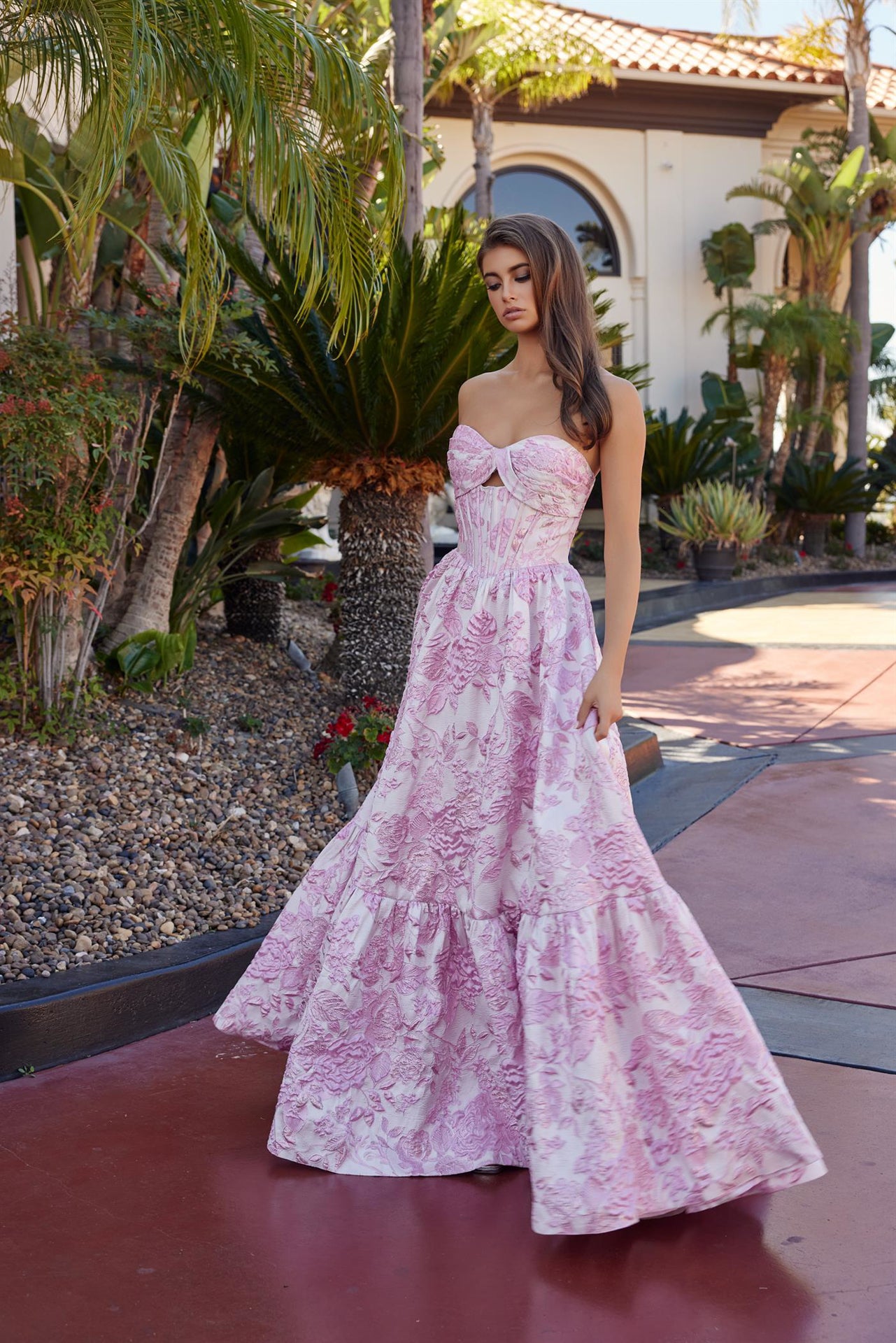 NOX26-T1923 BALL GOWN DRESS JACQUARD MATERIAL WITH A SEMI-SWEETHEART BUST