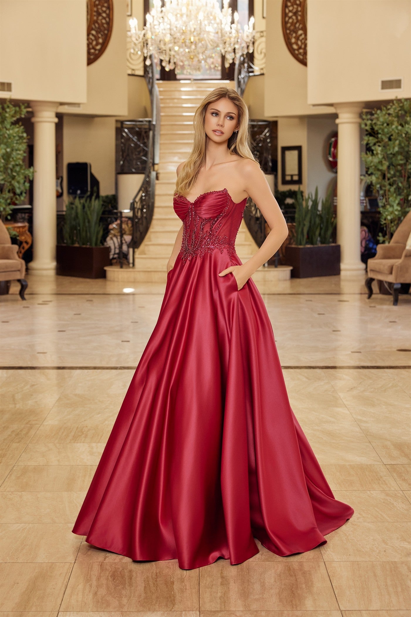 NOX26-Y1798 A LINE SHINY SATIN MATERIAL STRAPLESS SWEETHEART