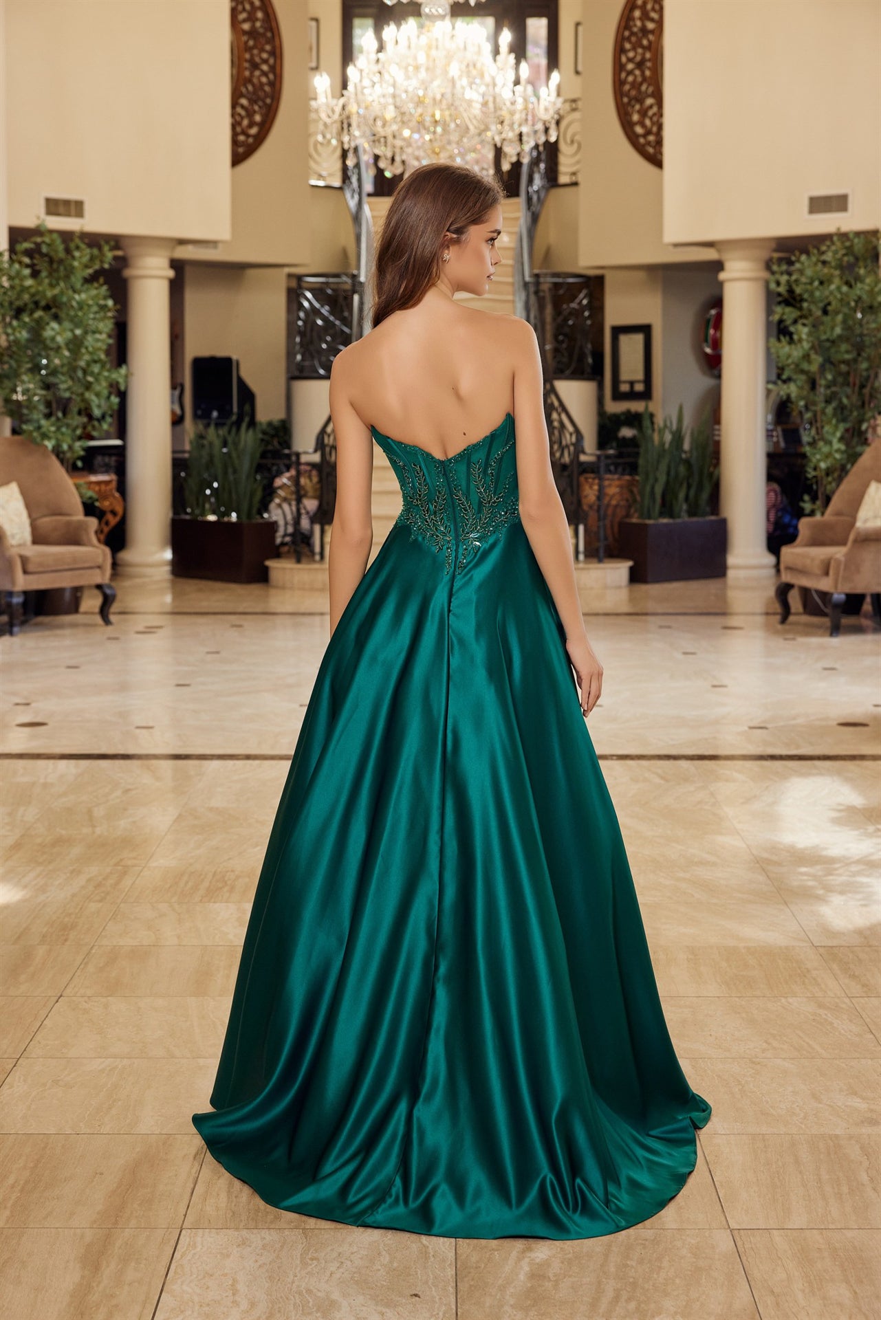 NOX26-Y1798 A LINE SHINY SATIN MATERIAL STRAPLESS SWEETHEART
