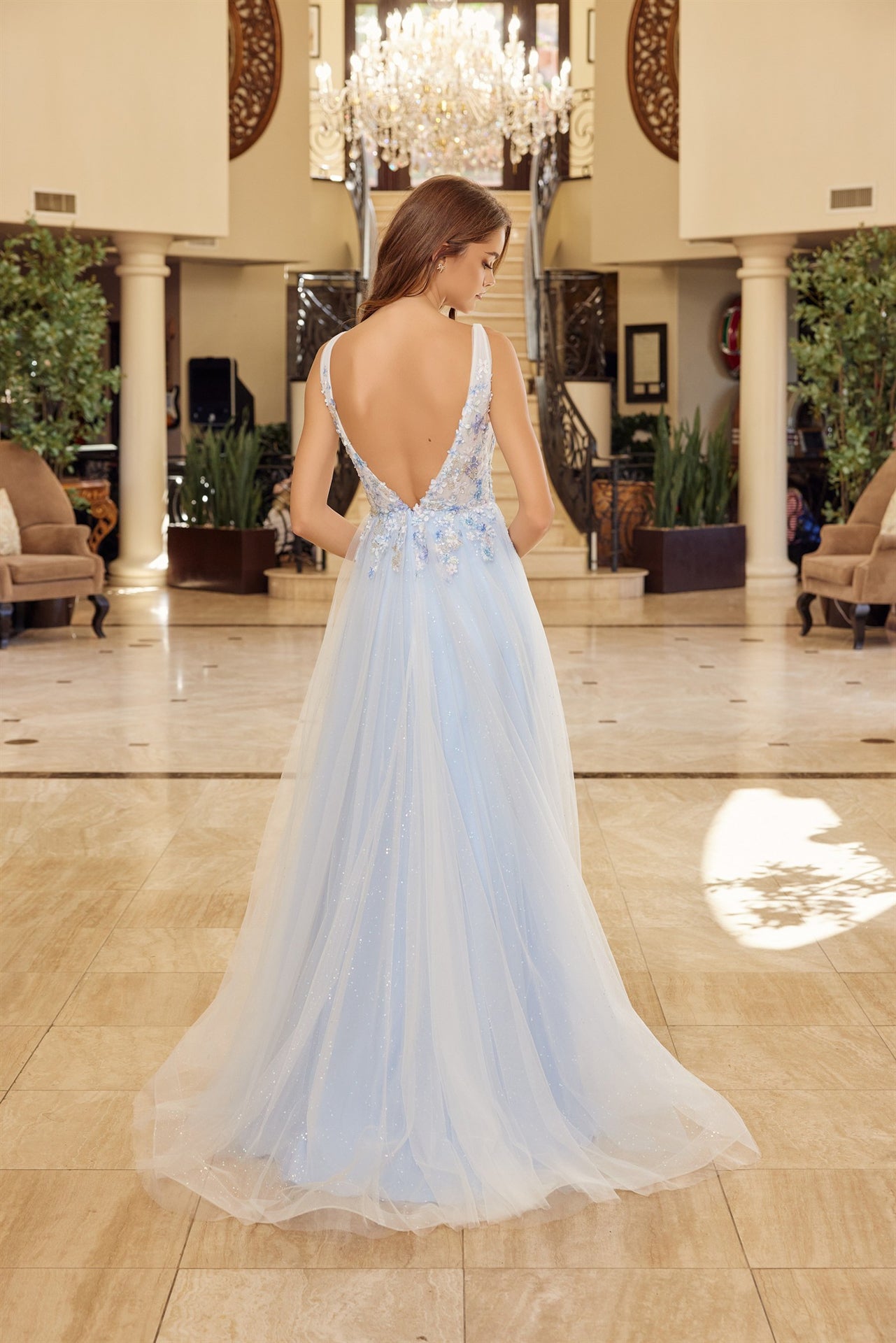 NOX26-Y1799 FULL FLOWER EMBROIDERED BODICE A LINE TULLE MATERIAL