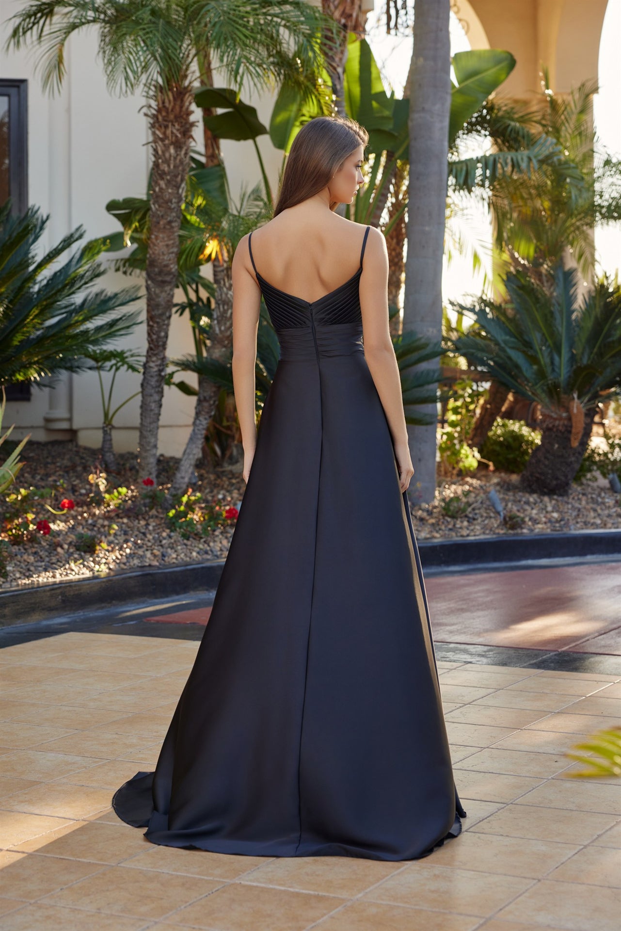 NOX26-Y1808 LONG SATIN ALINE DRESS WITH A SWEETHEART BEADED BUSTLINE