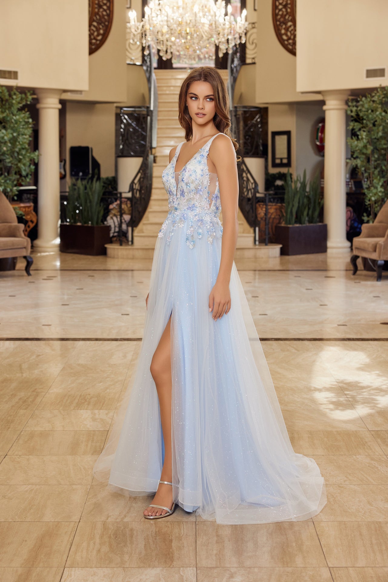 NOX26-Y1799 FULL FLOWER EMBROIDERED BODICE A LINE TULLE MATERIAL