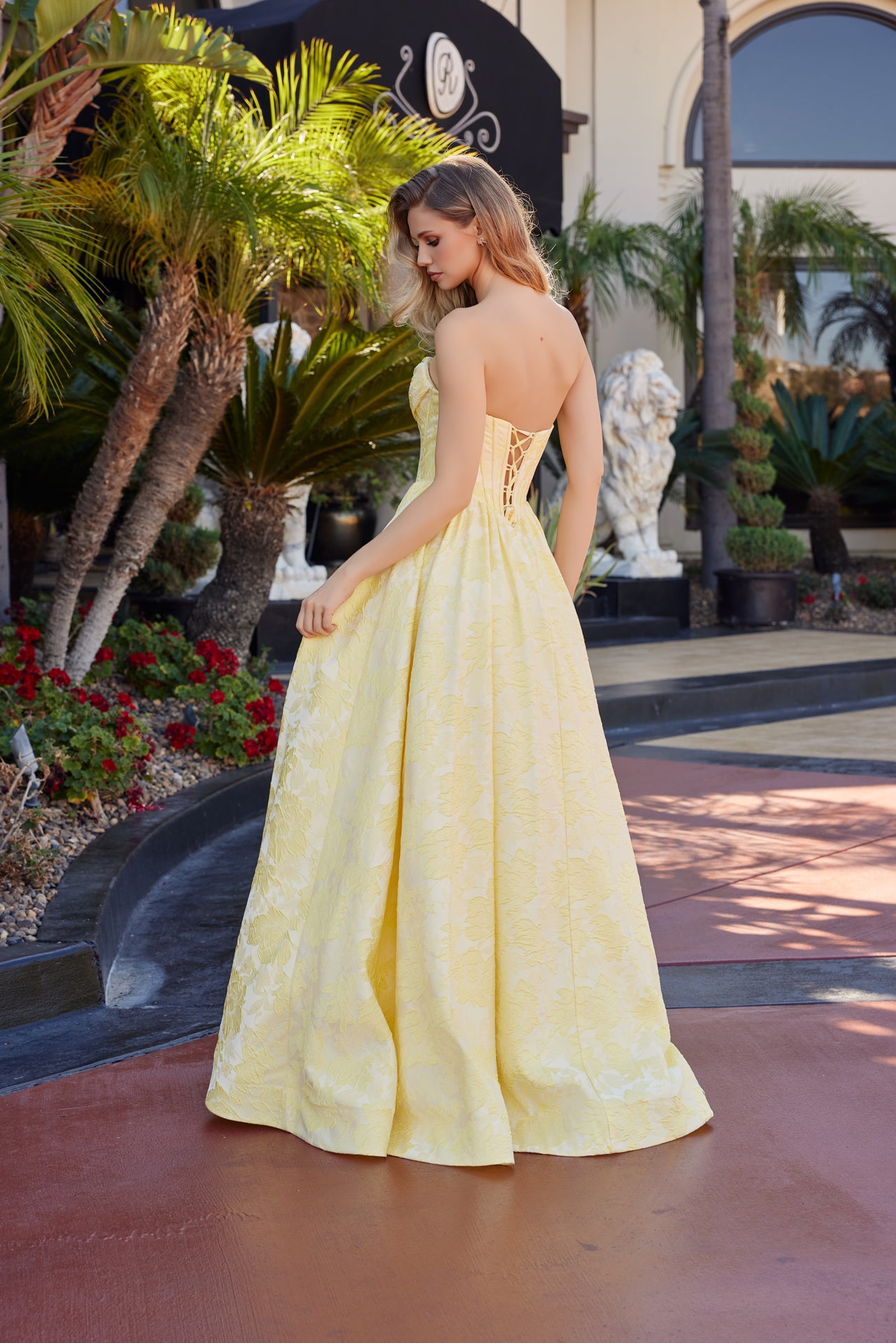 NOX26-T1912 LONG BALL GOWN IN A JACQUARD MATERIAL WITH A SWEETHEART BUST