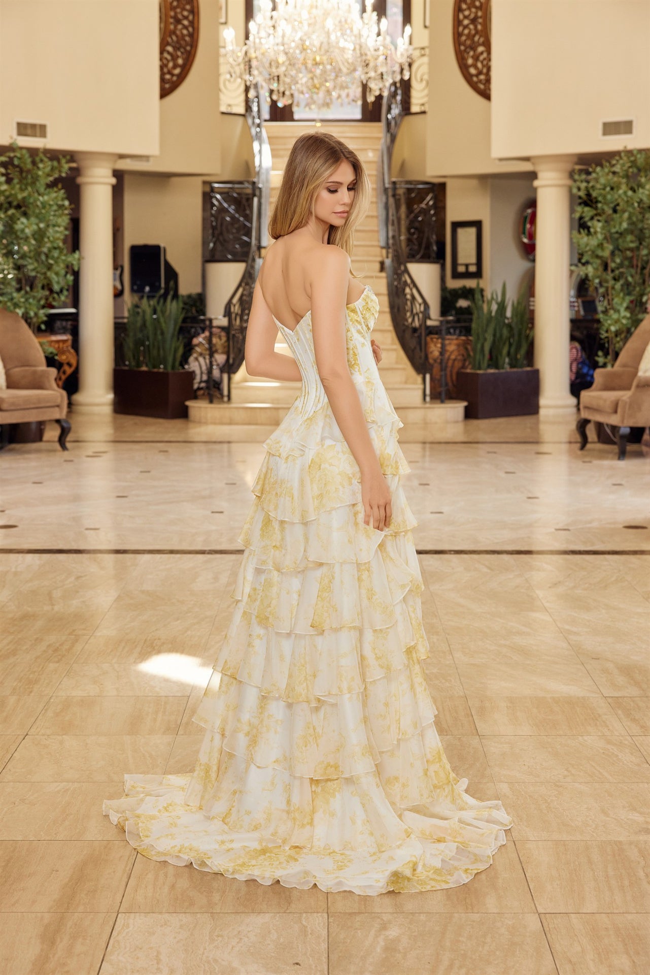 NOX26-A1752 STRAPLESS RUFFLE A LINE GOWN WITH BEADED SWEETHEART NECKLINE